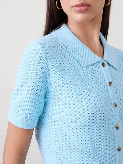 Textured Button-Down Polo Sweater