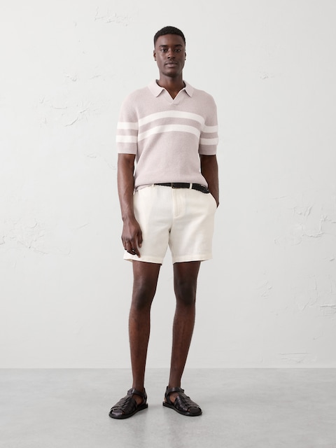Striped Johnny-Collar Sweater Polo