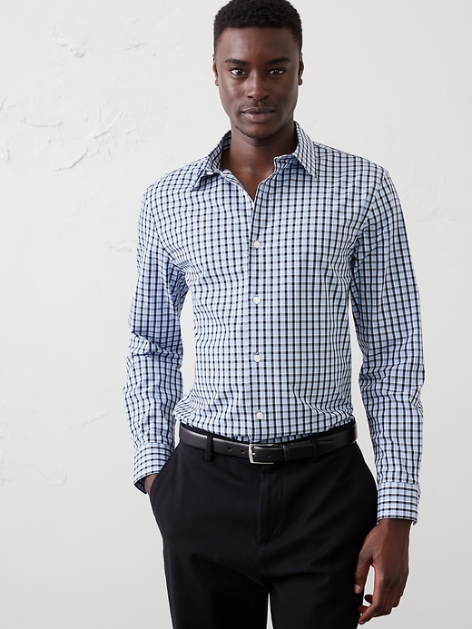 banana republic dress shirts slim fit Men's Slim-Fit Dress Shirt Basic Blue Tall Size L