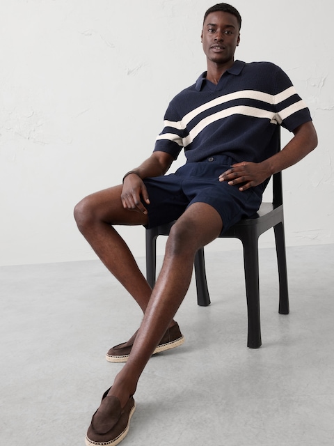 Striped Johnny-Collar Sweater Polo