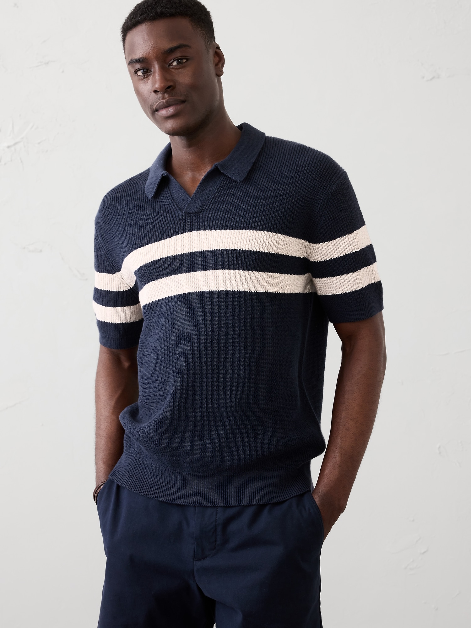 Image number 3 showing, Striped Johnny-Collar Polo Sweater