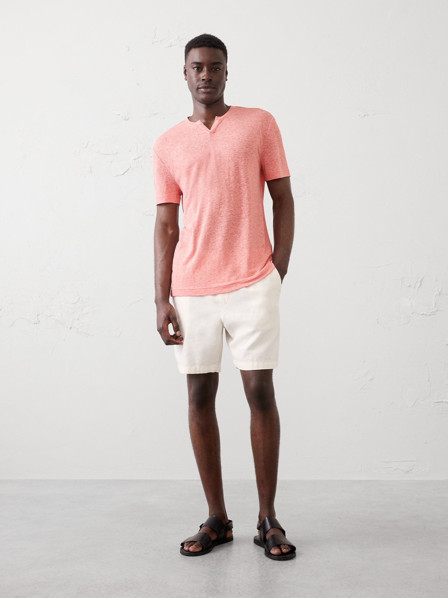 Standard-Fit Linen-Blend Notch T-Shirt
