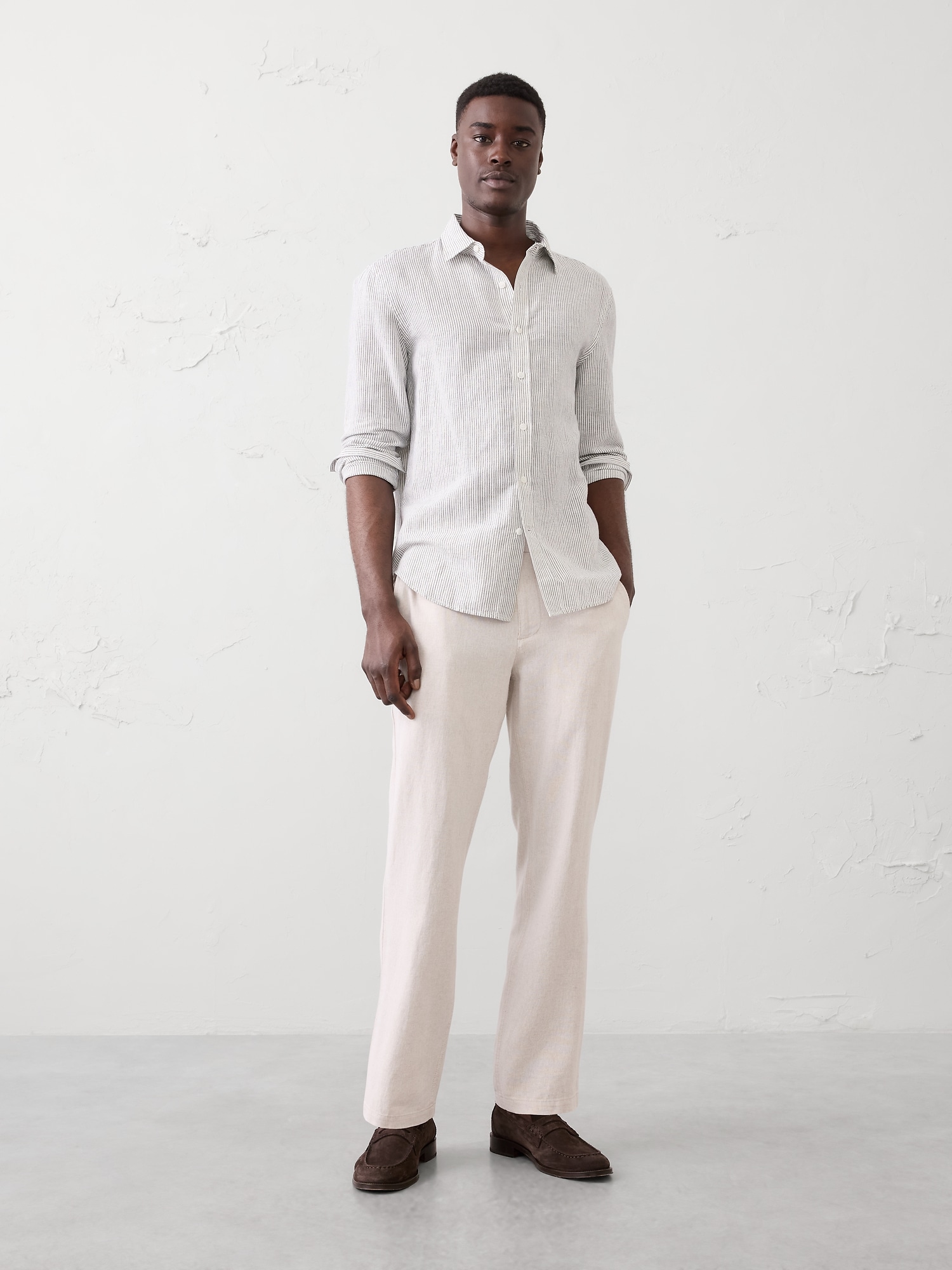 Slim-Fit Straight Linen-Blend Trouser