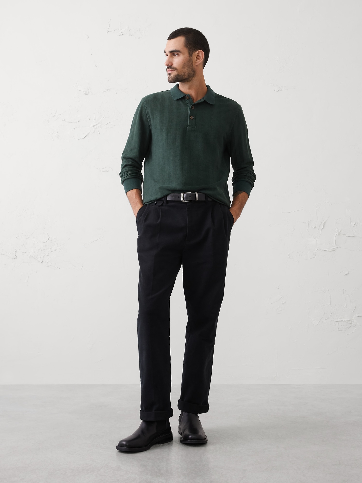 Standard-Fit Washed Herringbone Polo