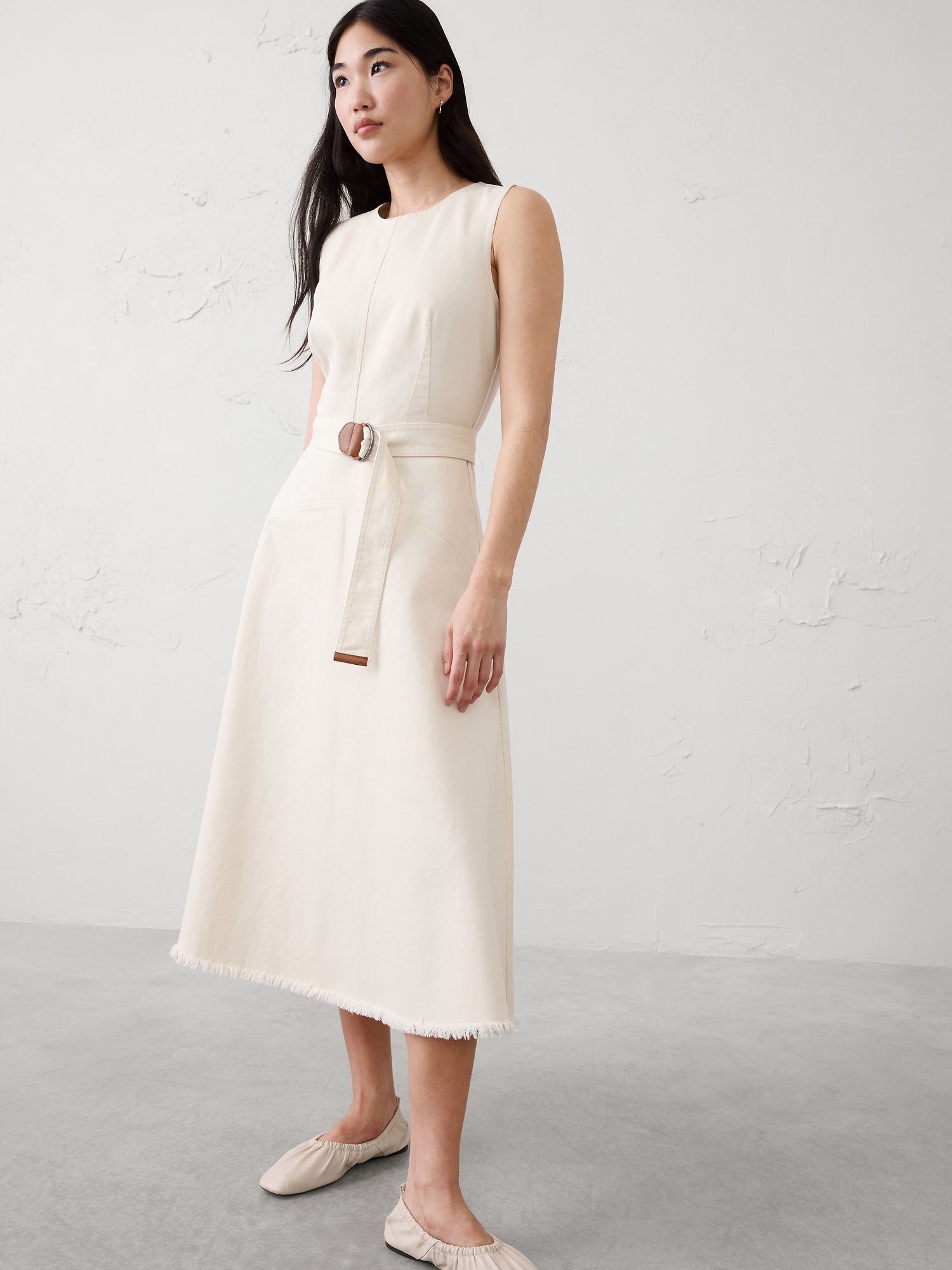 Denim Belted Midi Dress