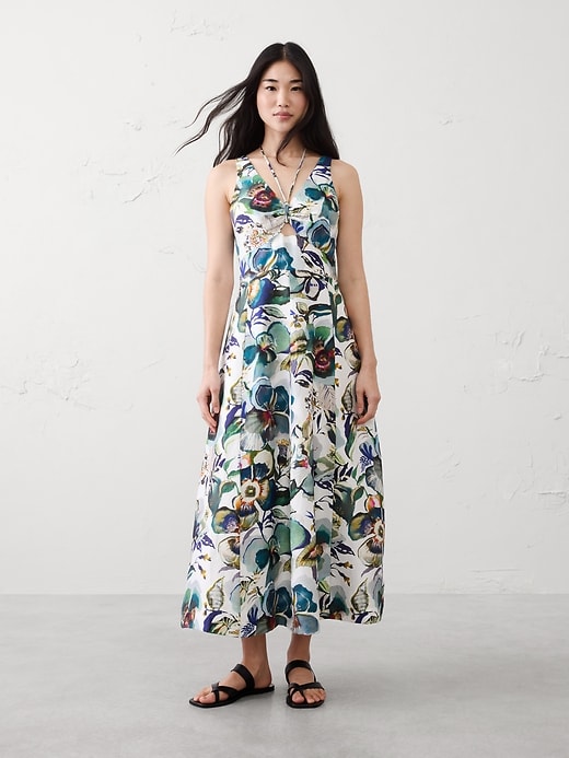 Linen-Blend Cutout Tie-Front Midi Dress