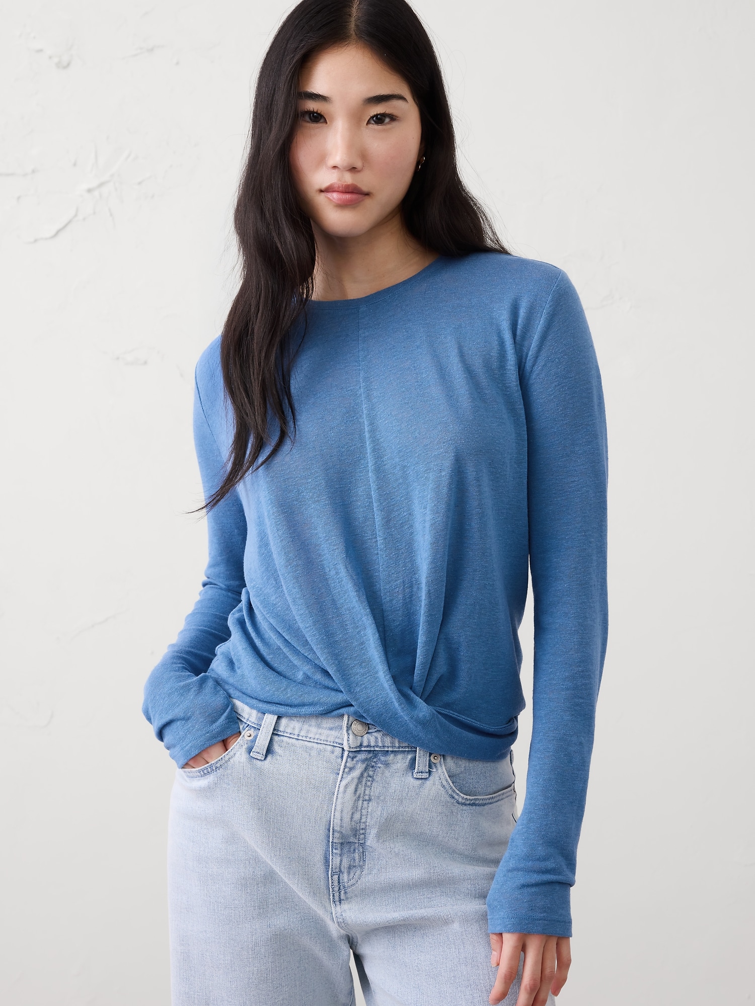 Linen-Blend Twist T-Shirt