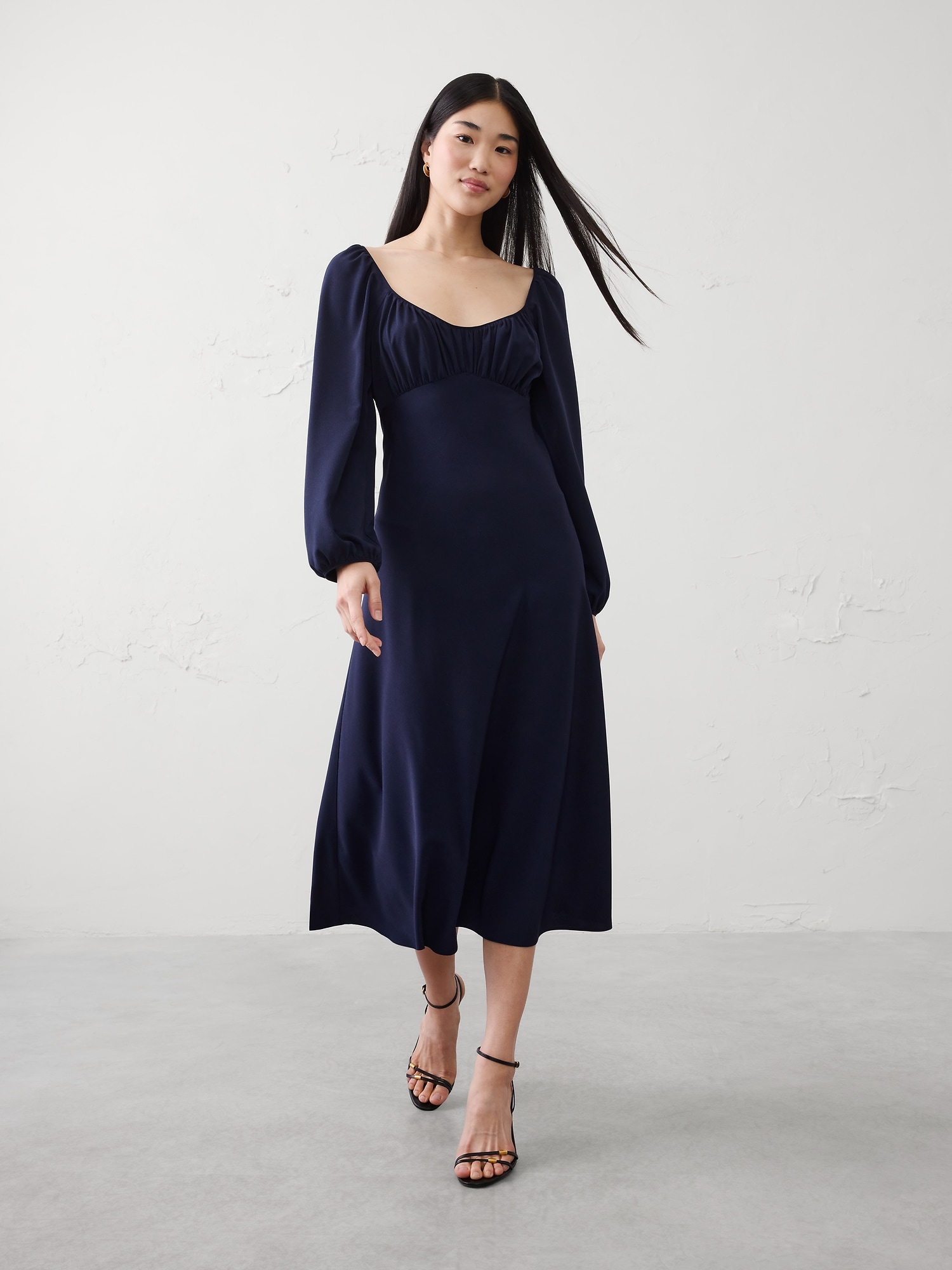 Shirred Bodice Midi Dress