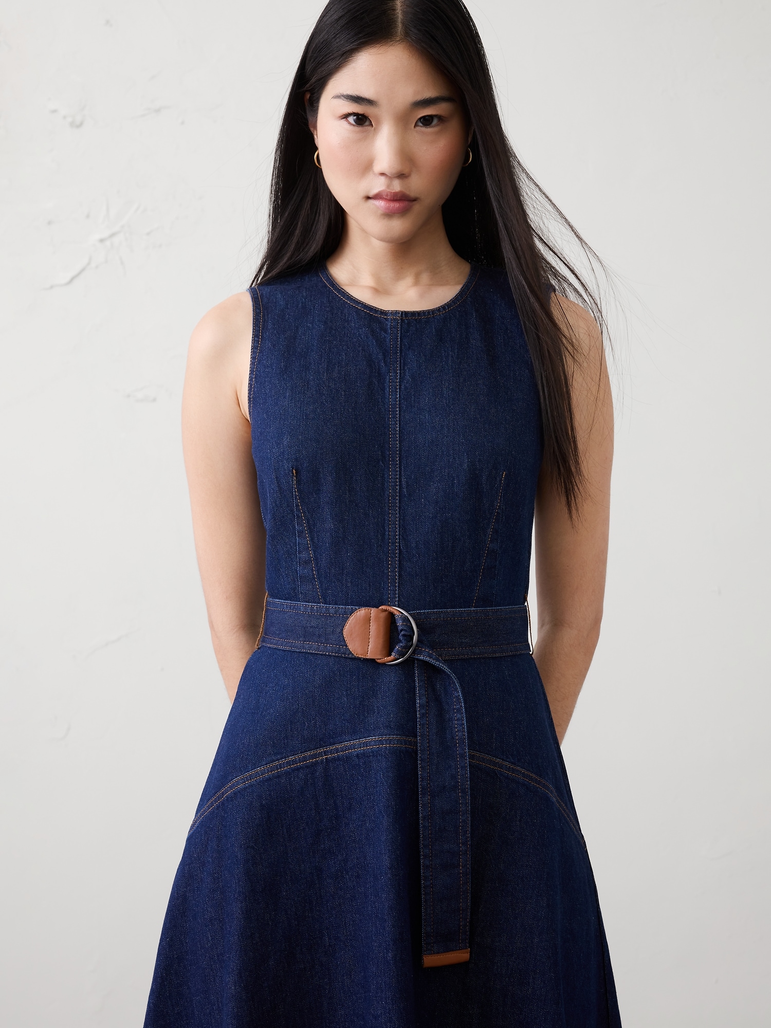 Image number 5 showing, Denim Belted Midi Dress