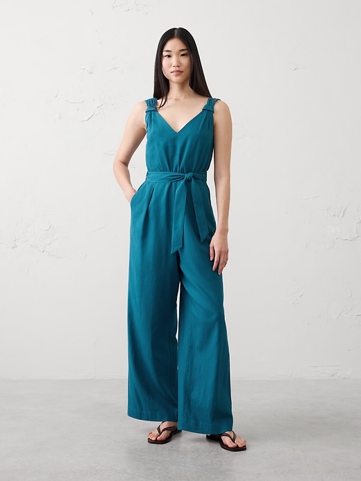 Linen-Blend Origami Knot Jumpsuit