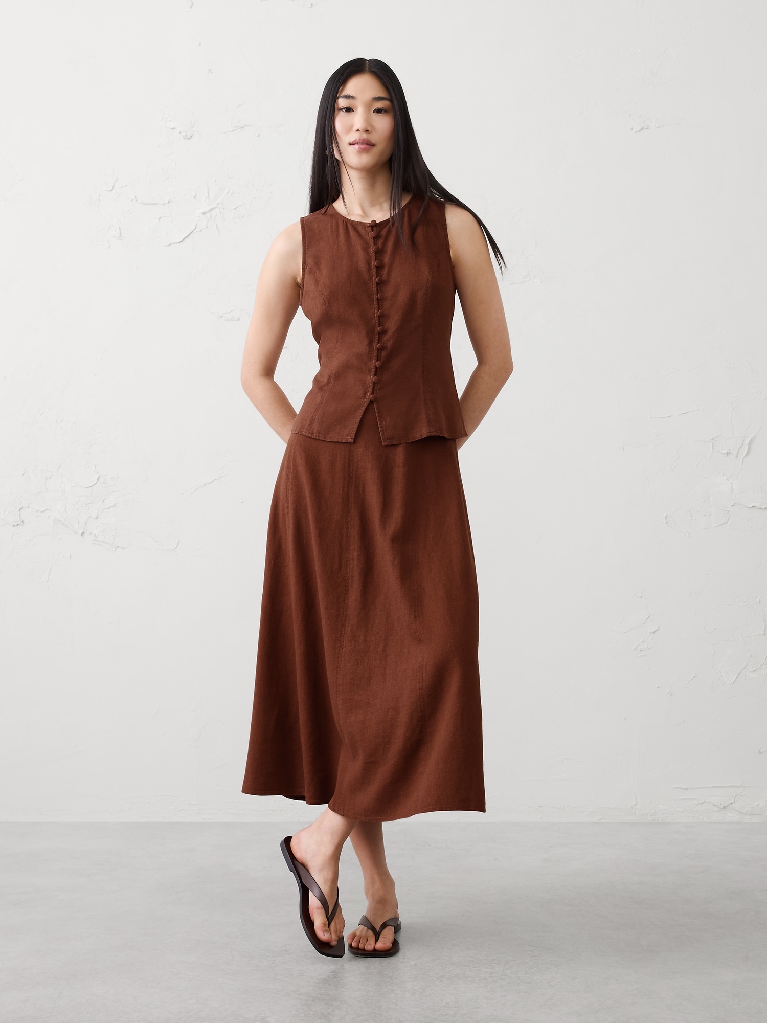 Linen-Blend Tie-Back Vest