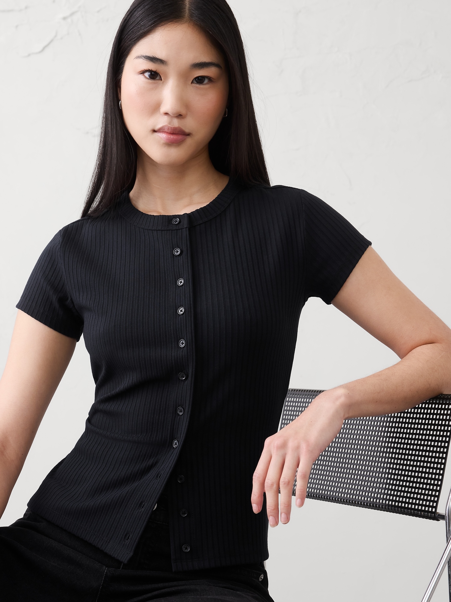 Ribbed Button Top