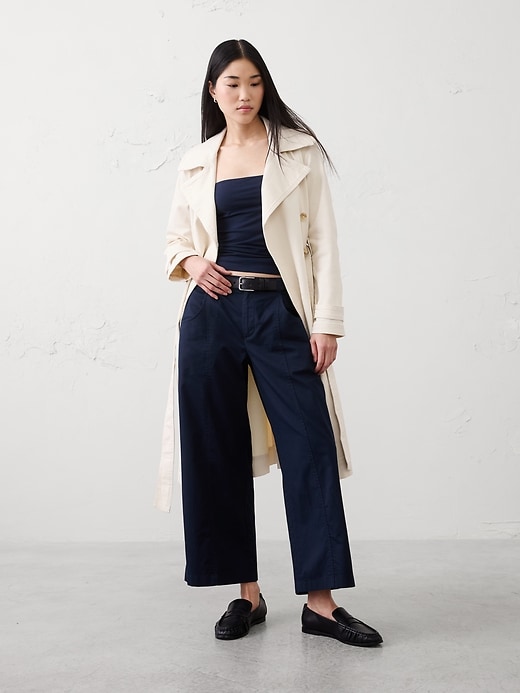 Wide-Leg Mid-Rise Lightweight Twill Cropped Trouser