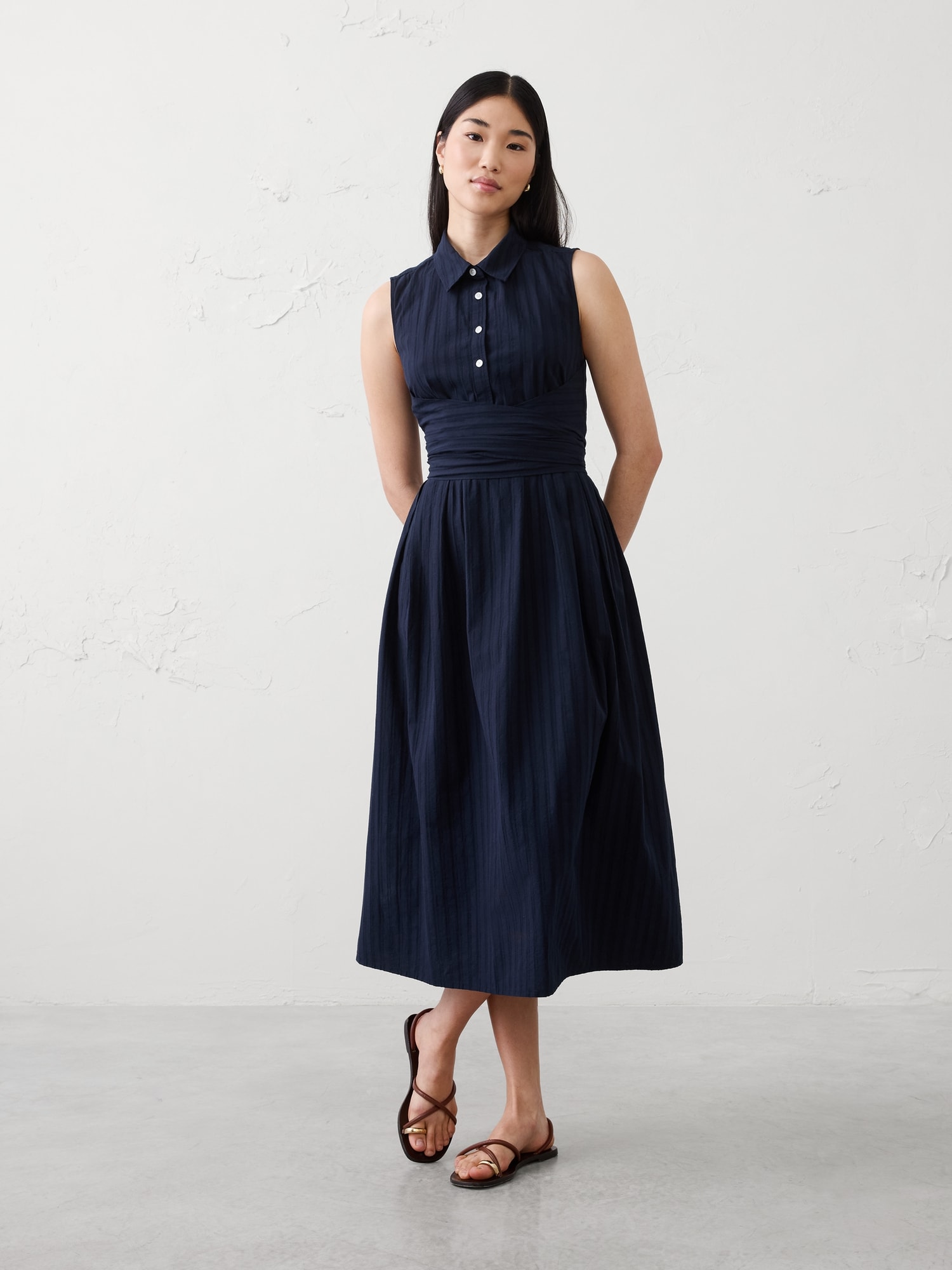 Dobby Wrapped Midi Shirtdress