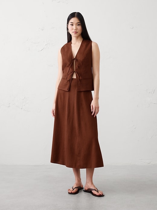 Linen-Blend Tie-Front Vest