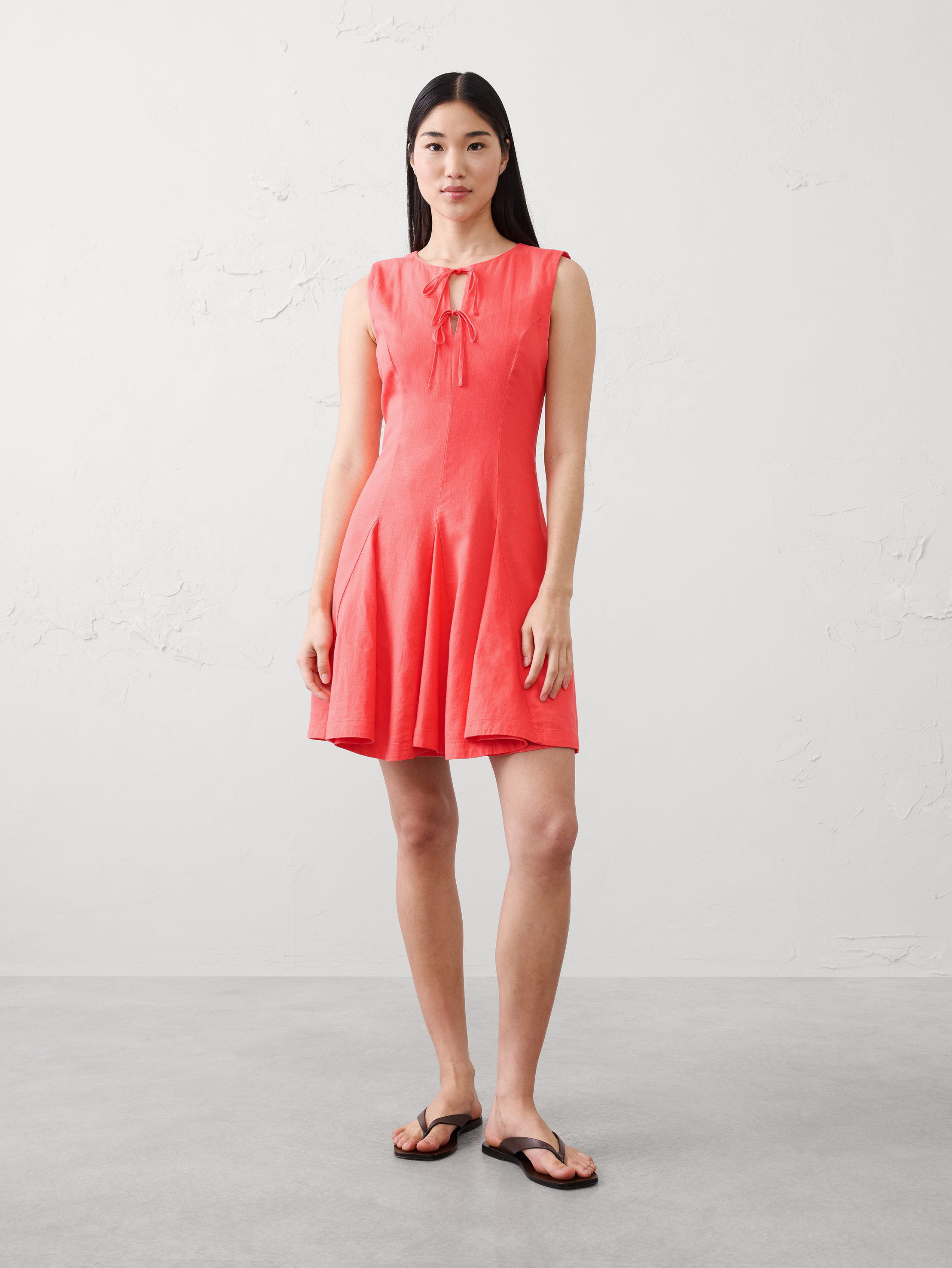 Linen-Blend Tie-Front Mini Dress