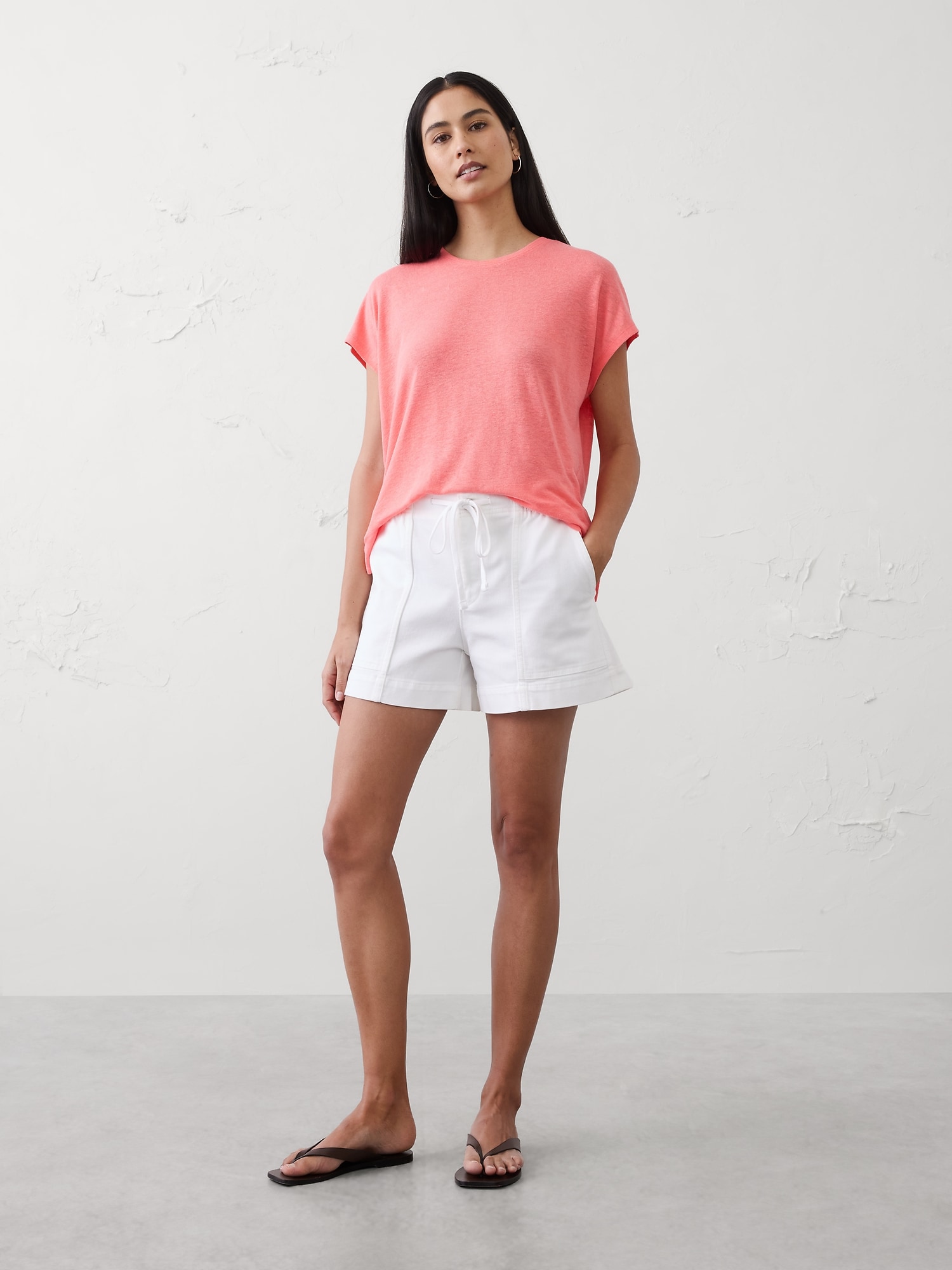 Linen-Blend Cap-Sleeve T-Shirt