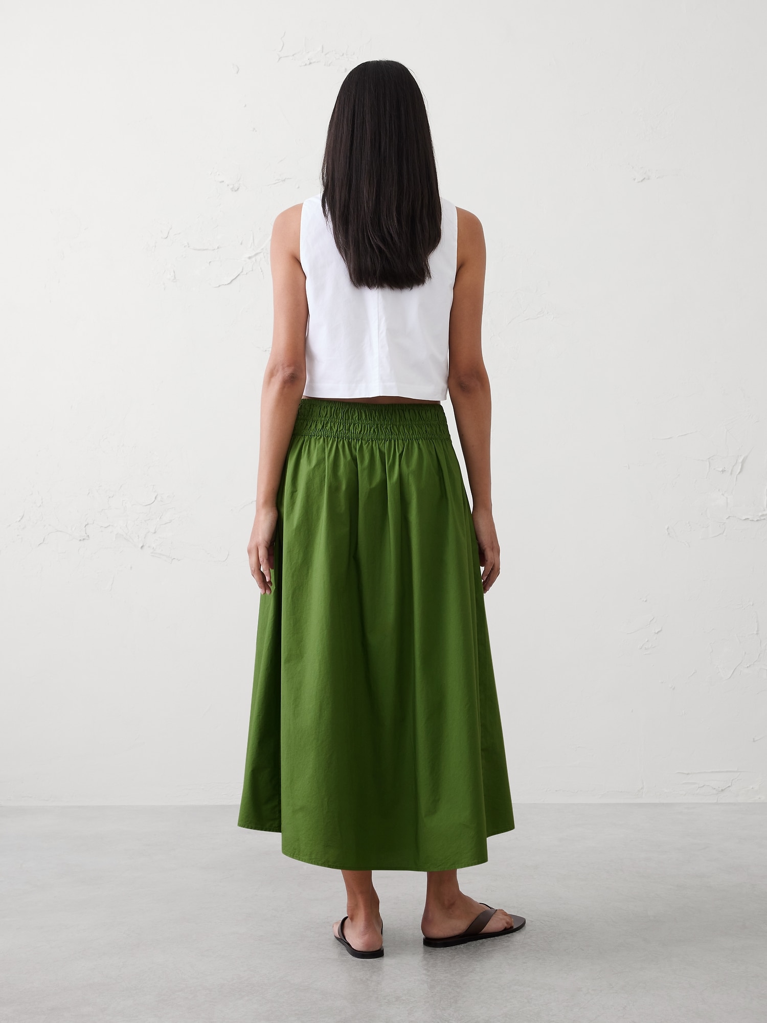 Image number 2 showing, Poplin Smocked-Waist Midi Skirt