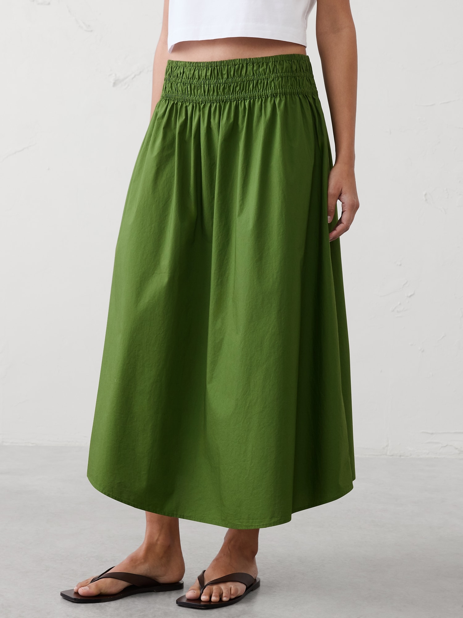 Image number 3 showing, Poplin Smocked-Waist Midi Skirt