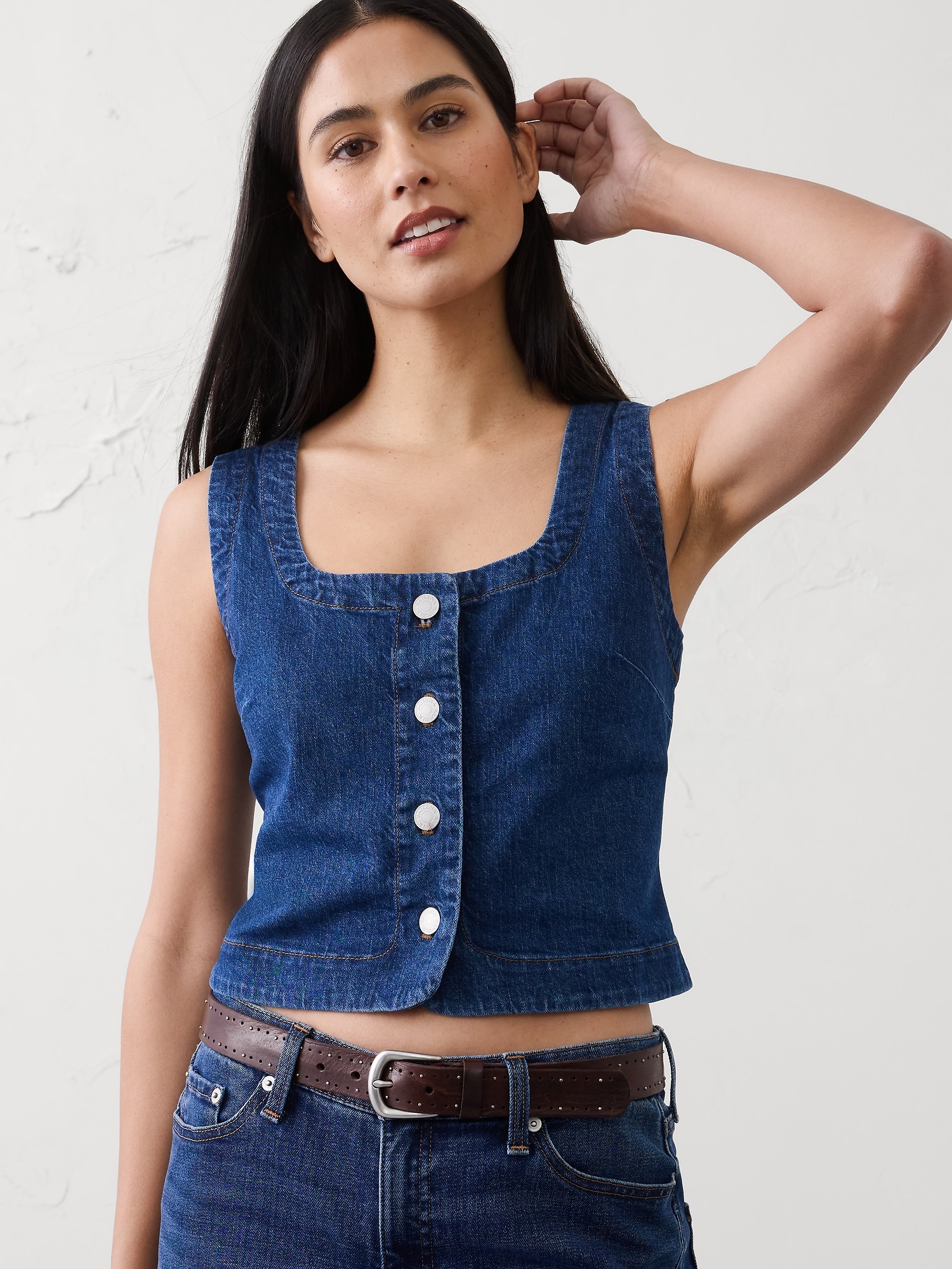 Buttoned Denim Vest