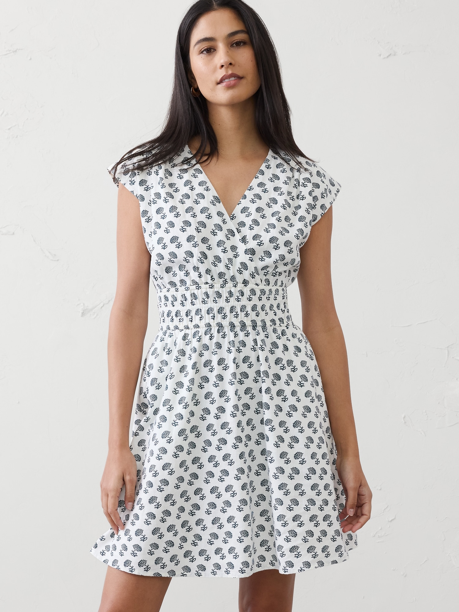 Image number 3 showing, Linen-Blend Smocked-Waist Mini Dress
