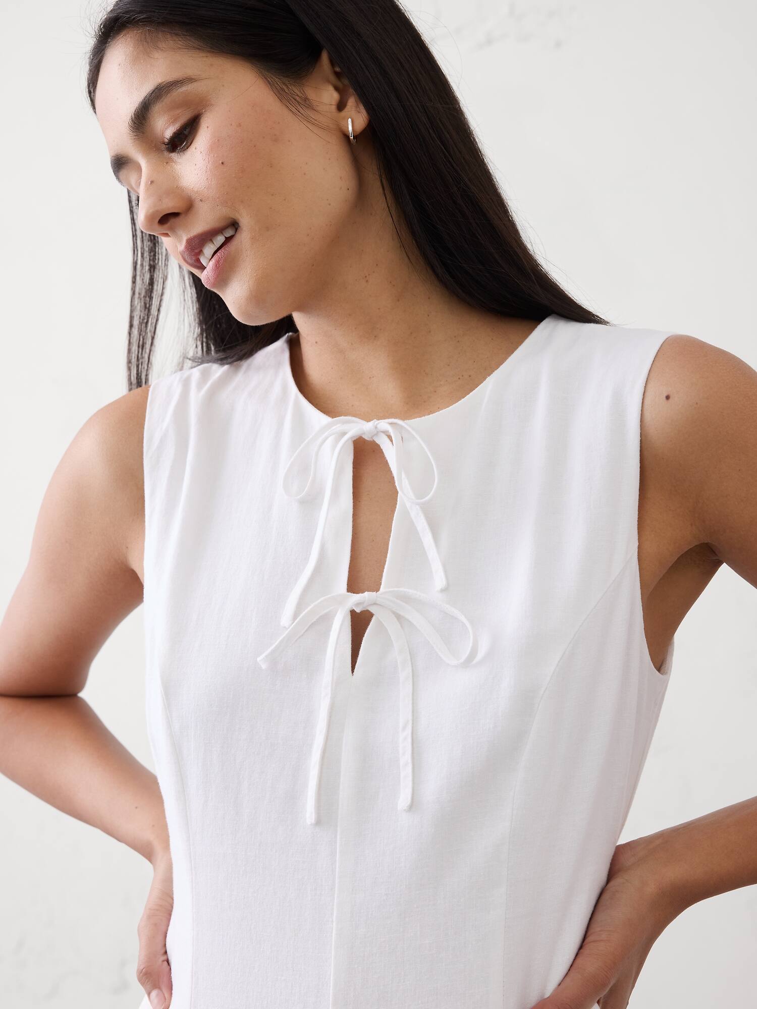 Image number 3 showing, Linen-Blend Tie-Front Mini Dress