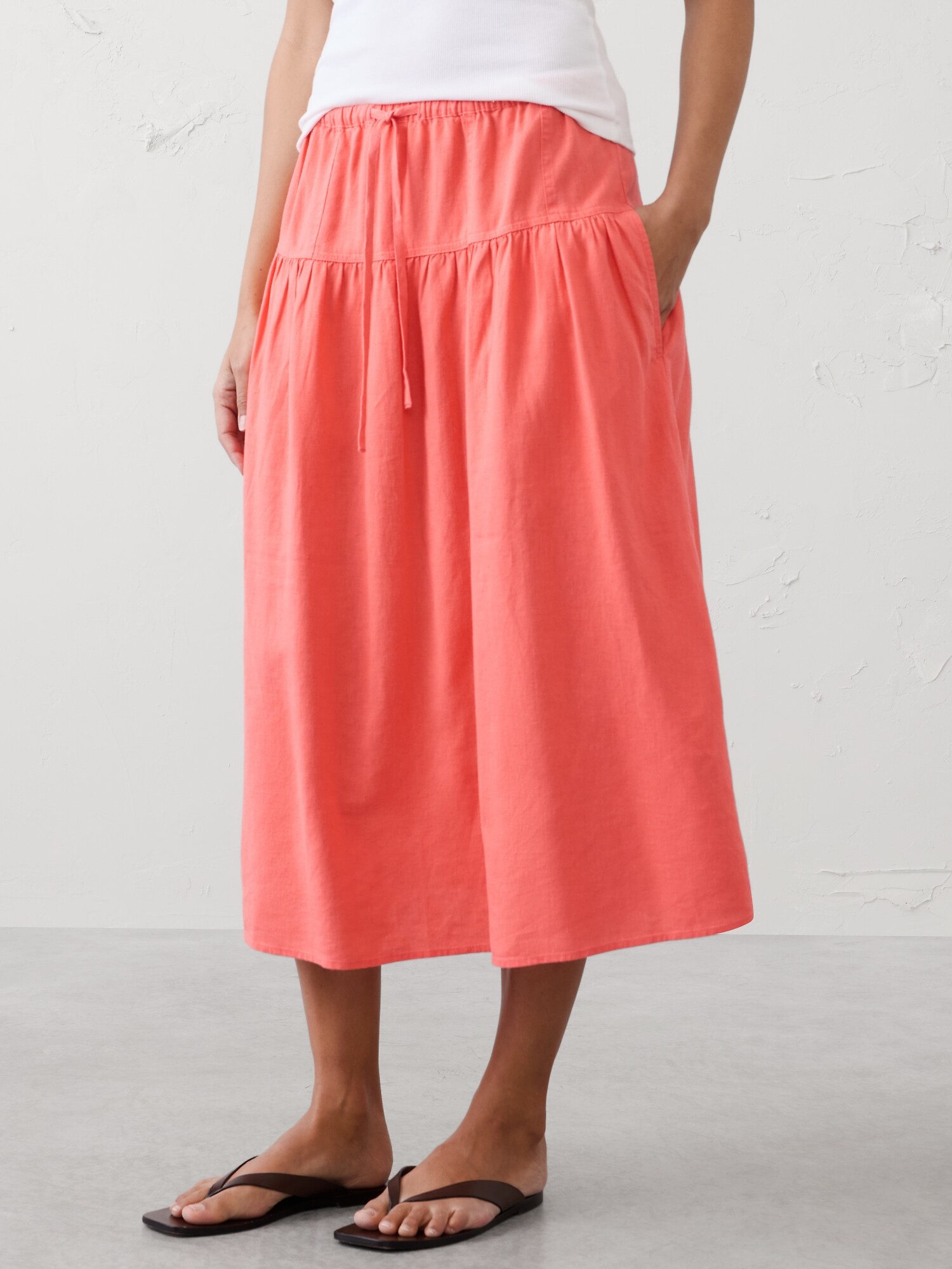 Image number 3 showing, Linen-Blend Drop-Waist Midi Skirt