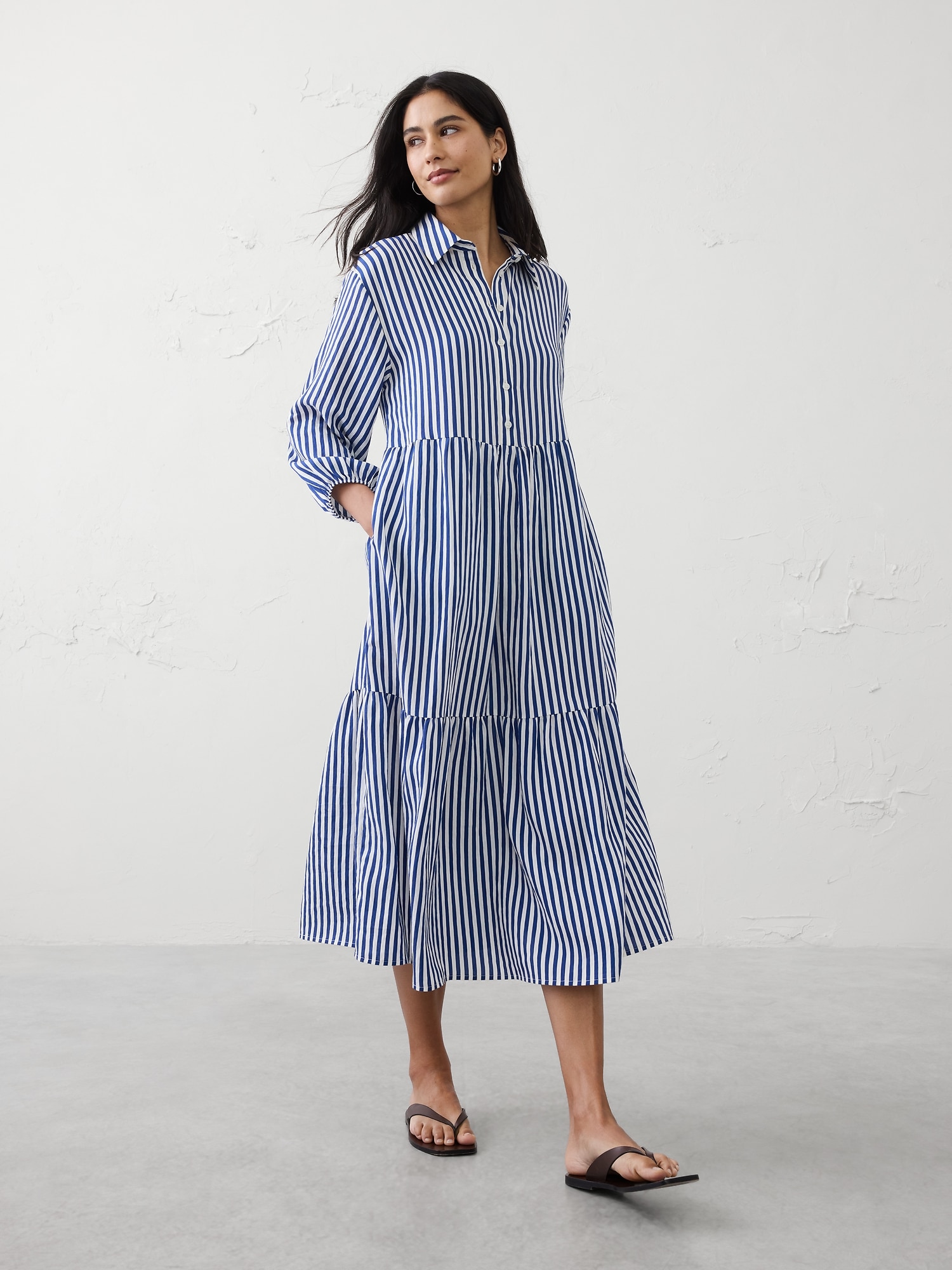 Image number 1 showing, Tiered Midi Shirtdress