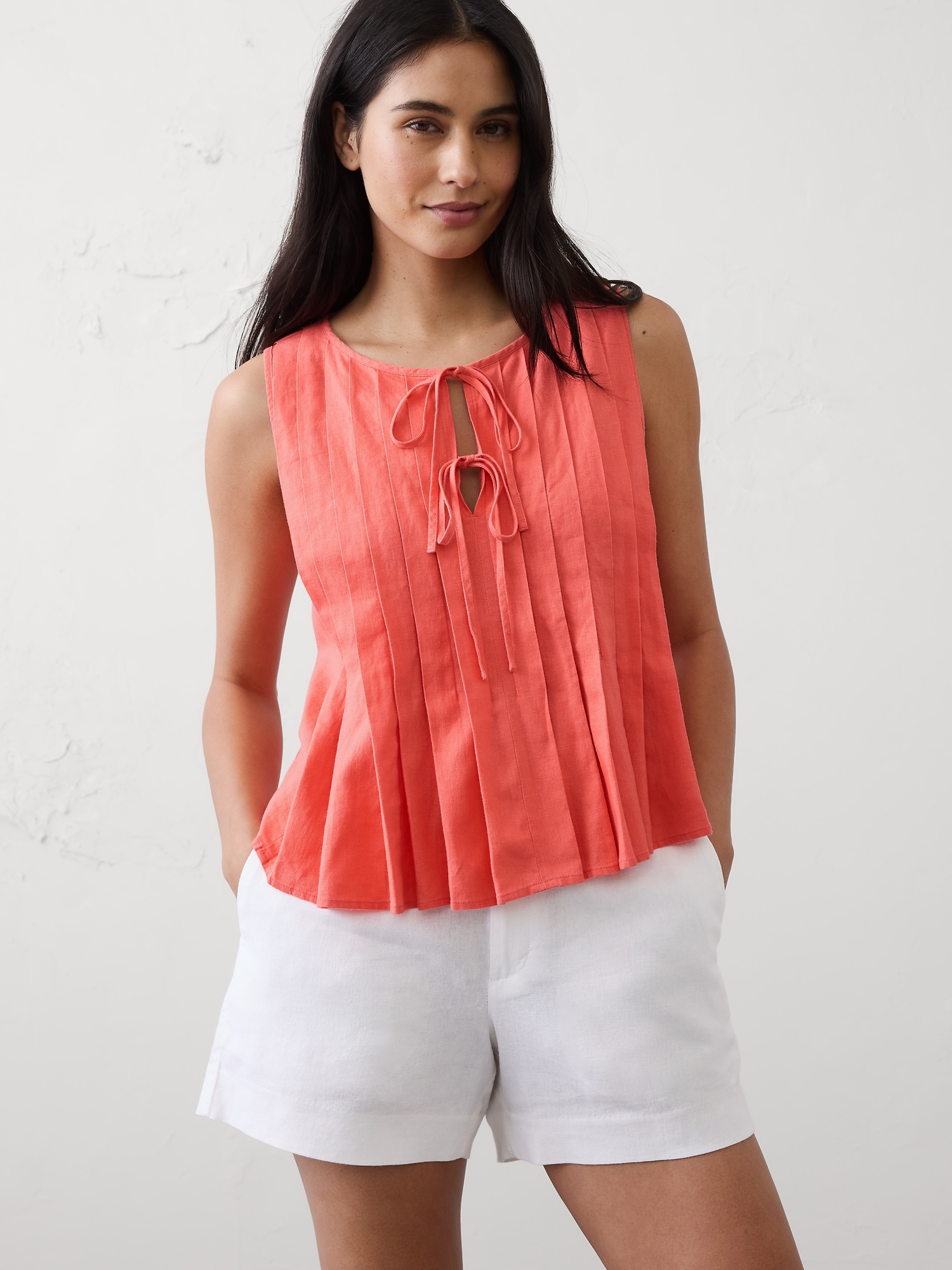 Linen-Blend Two-Tie Swing Top
