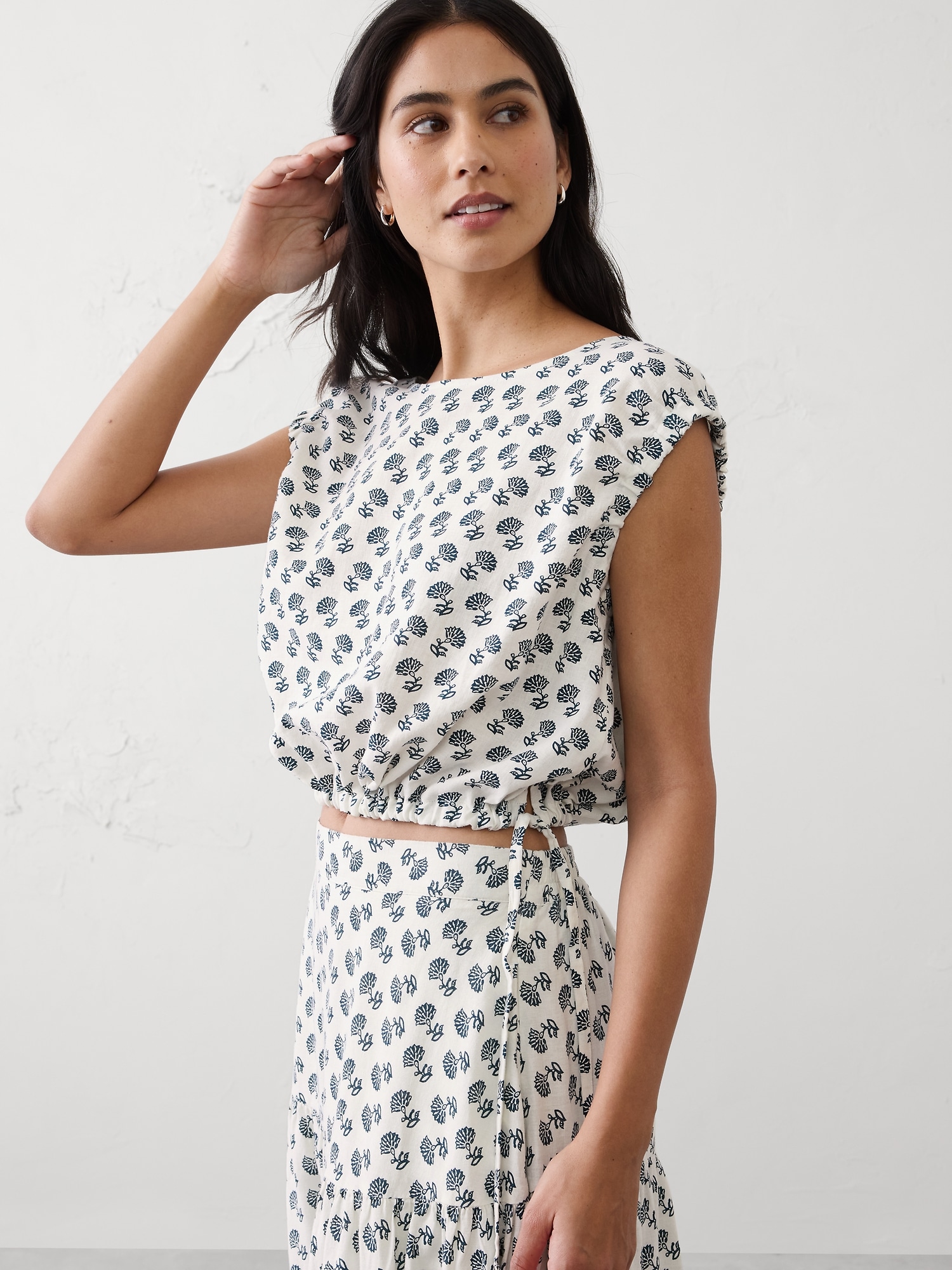 Linen-Blend Side-Tie Top