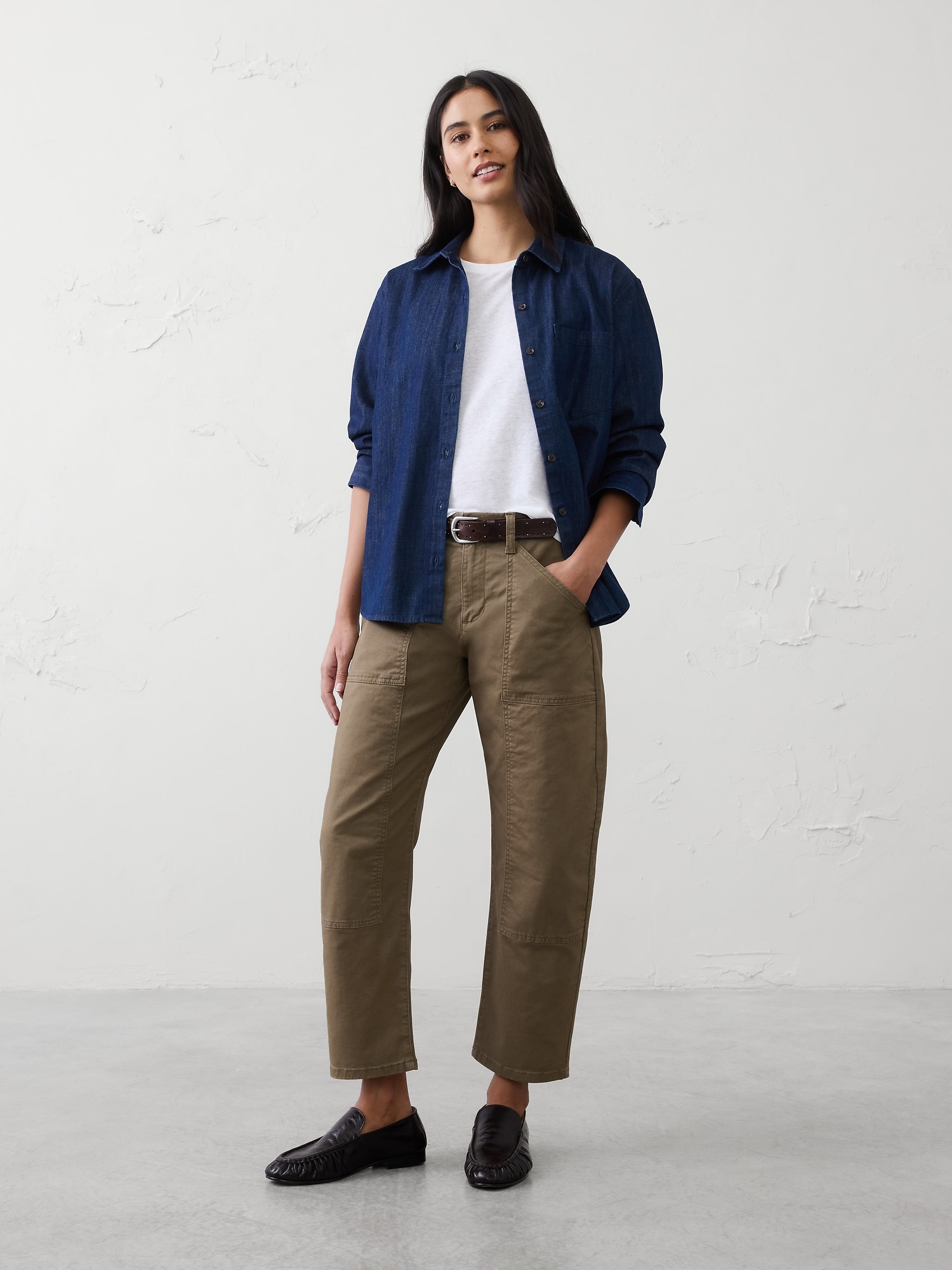 Mid-Rise Barrel-Leg Patchwork Pant
