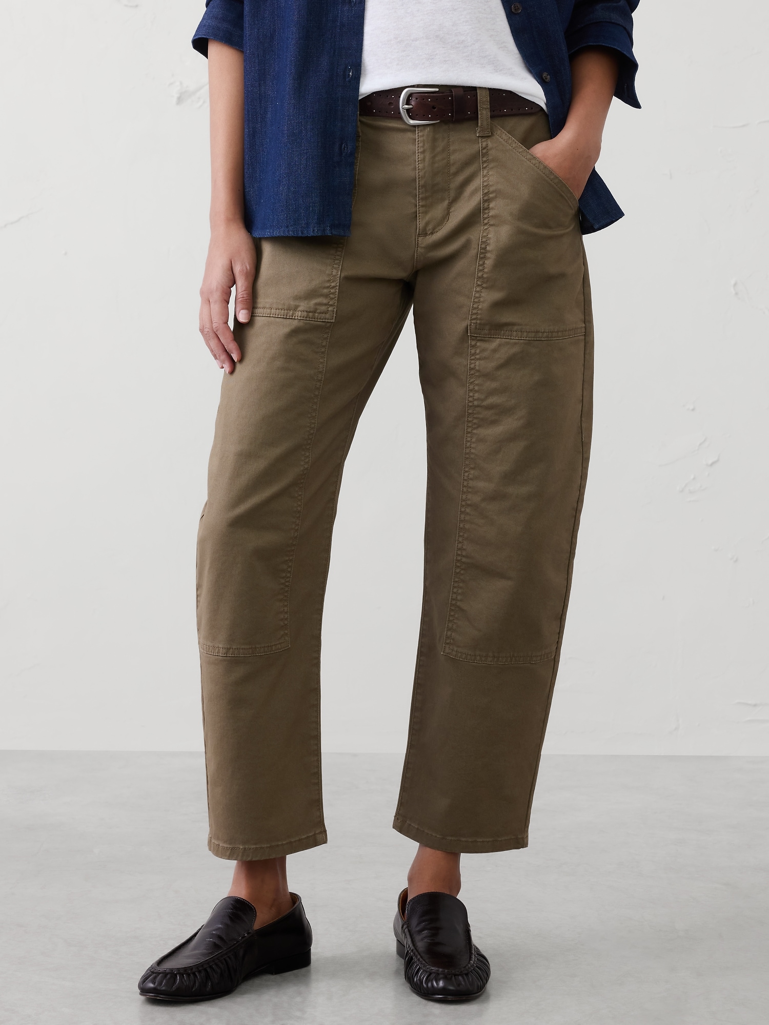 Image number 3 showing, Mid-Rise Barrel-Leg Patchwork Pant