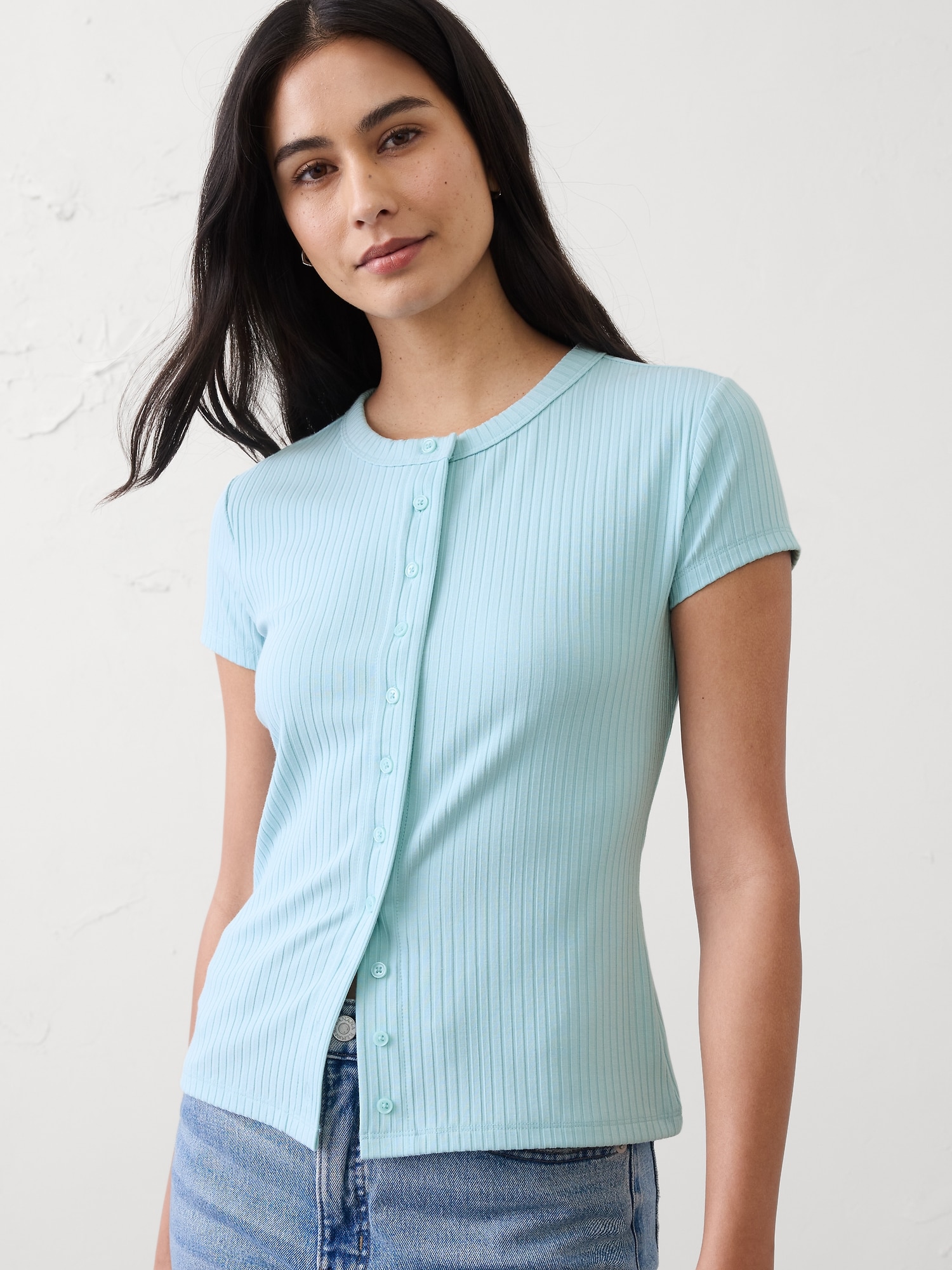 Ribbed Button Top