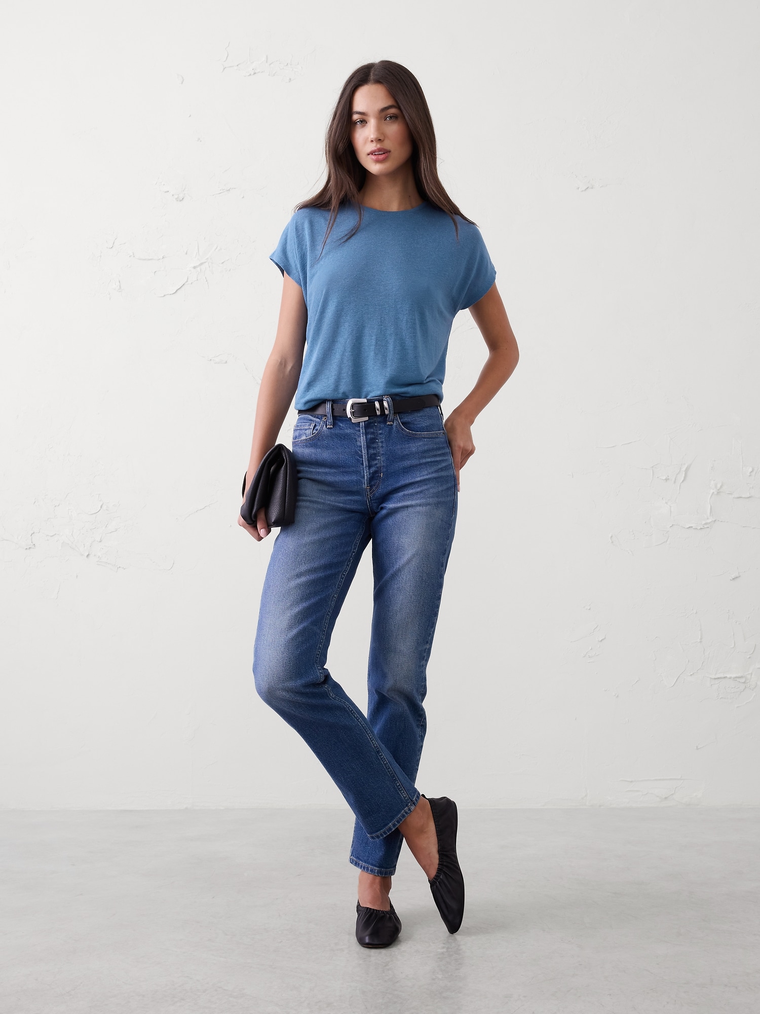 Linen-Blend Cap-Sleeve T-Shirt