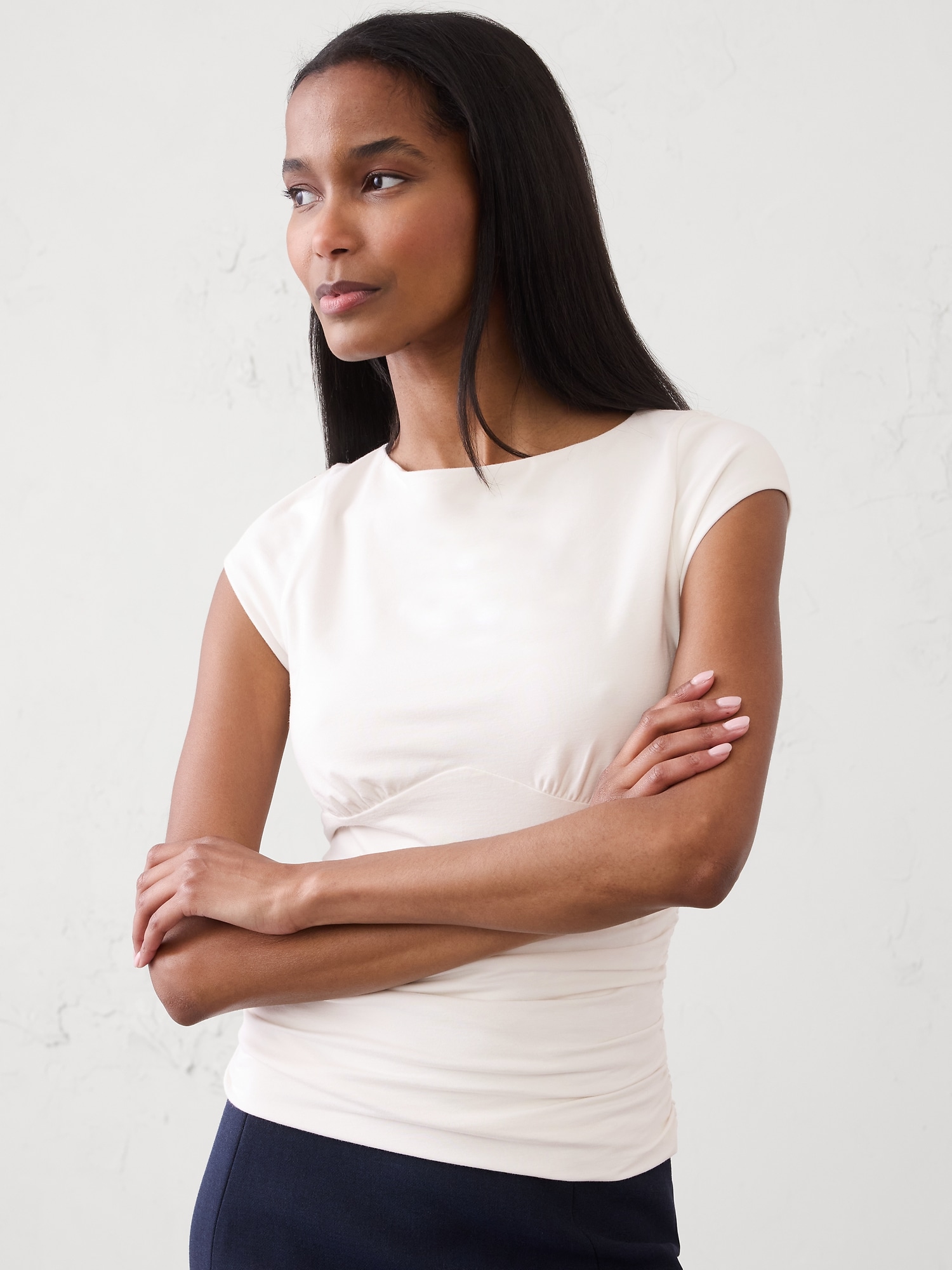 Image number 1 showing, Soft Stretch Cap-Sleeve Ruched Top