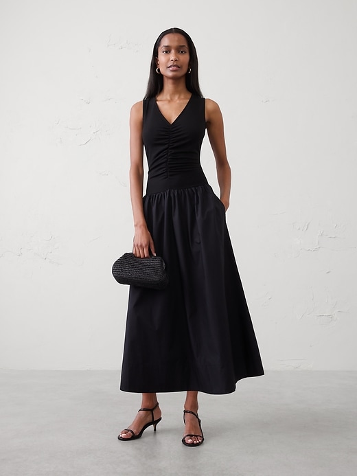 Ruched-Bodice Midi Dress