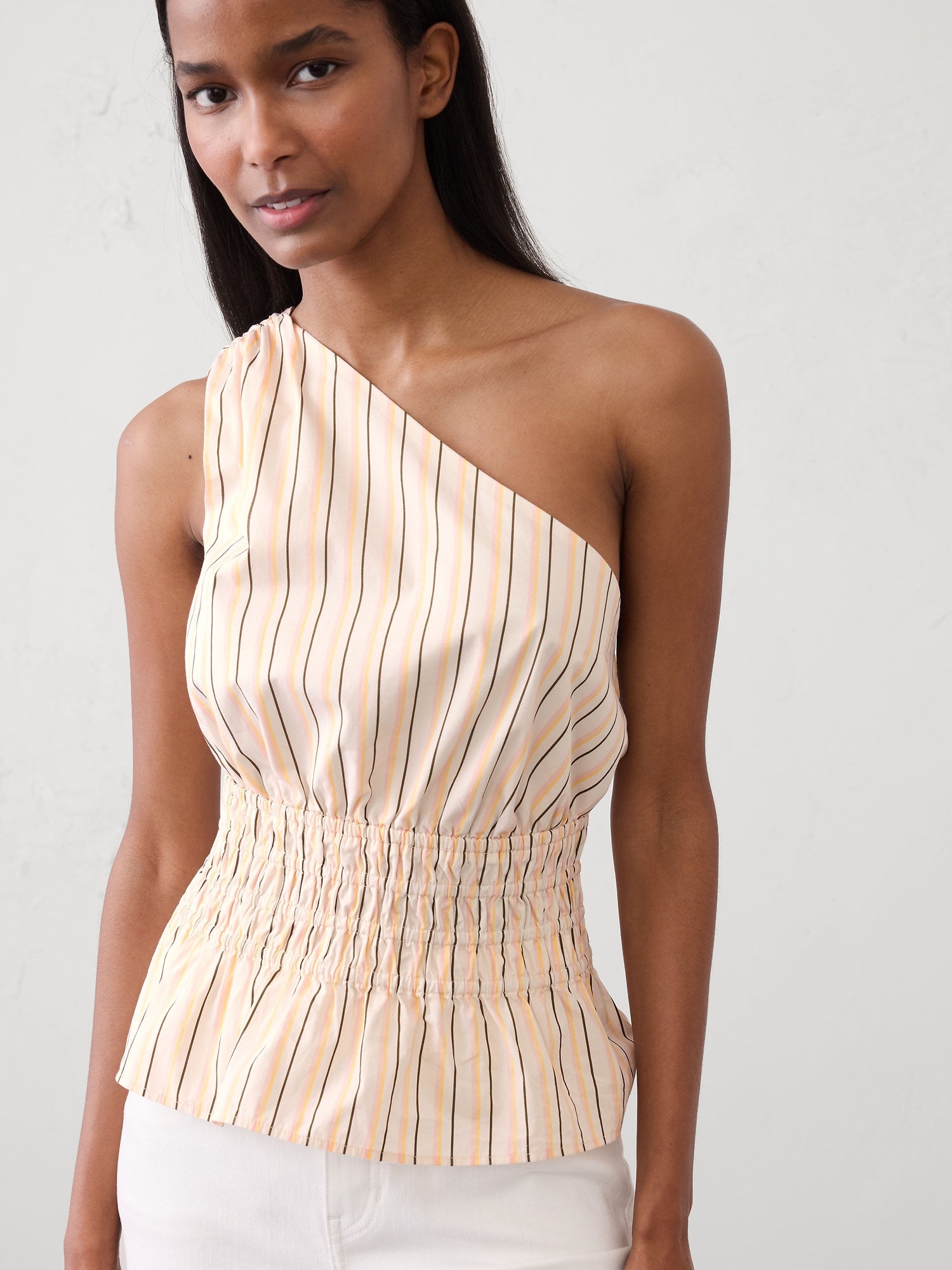 Image number 3 showing, Voile One-Shoulder Smocked Top