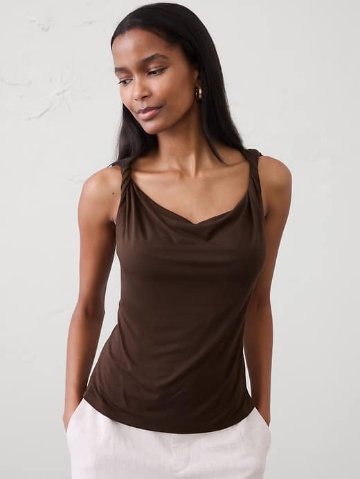 Jersey Twist-Shoulder Top | Banana Republic Factory