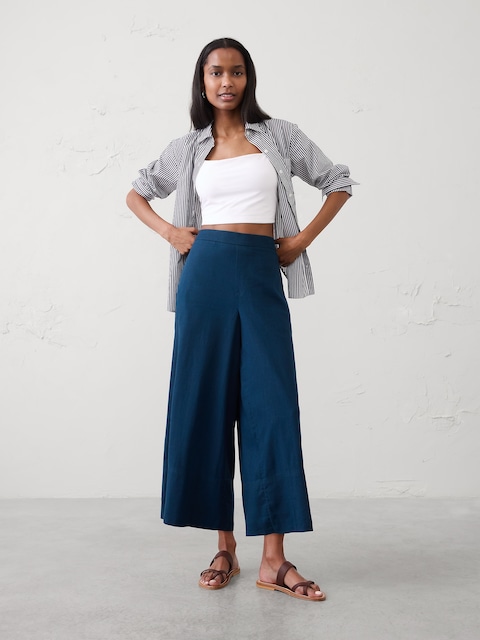 Anyday Wide-Leg High-Rise Linen-Blend Cropped Pant