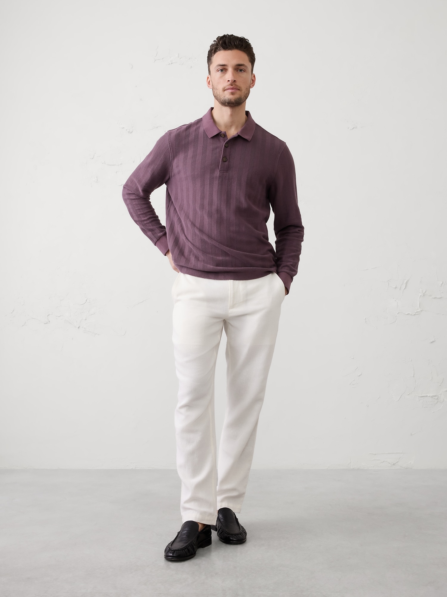 Standard-Fit Washed Herringbone Polo