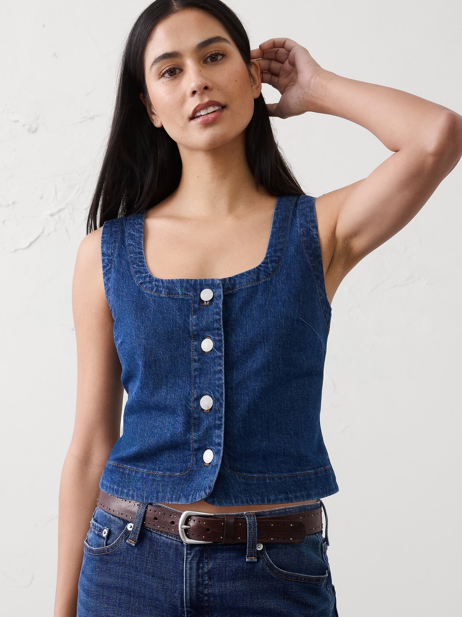 Buttoned Denim Vest
