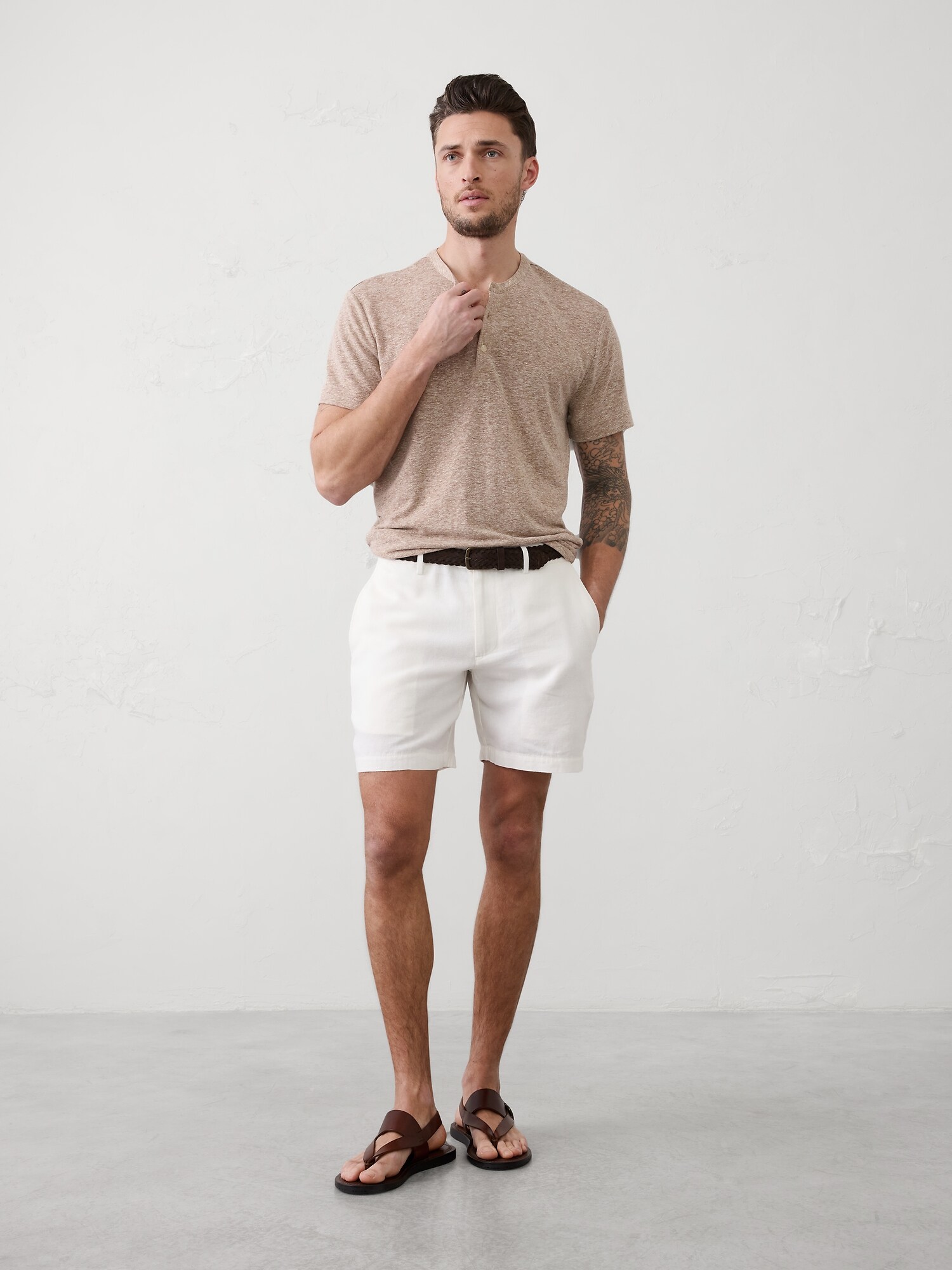 Standard-Fit Linen-Blend Henley