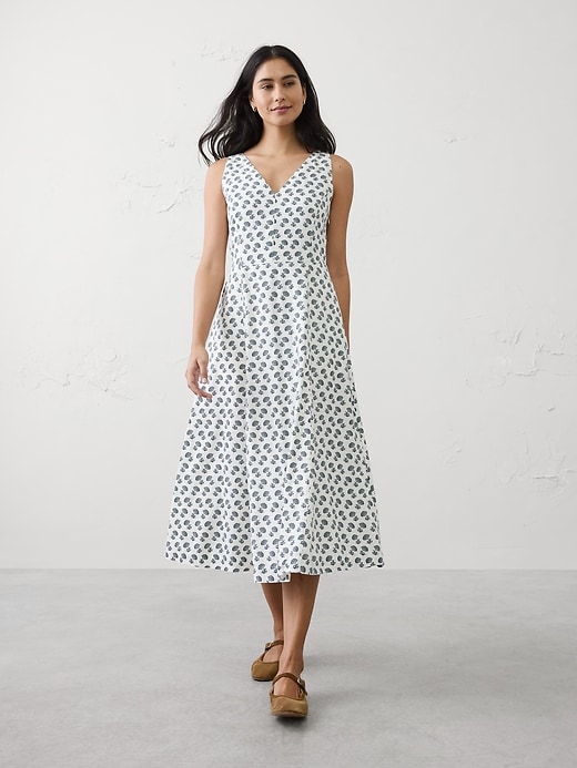 Linen-Blend Drapey Midi Dress