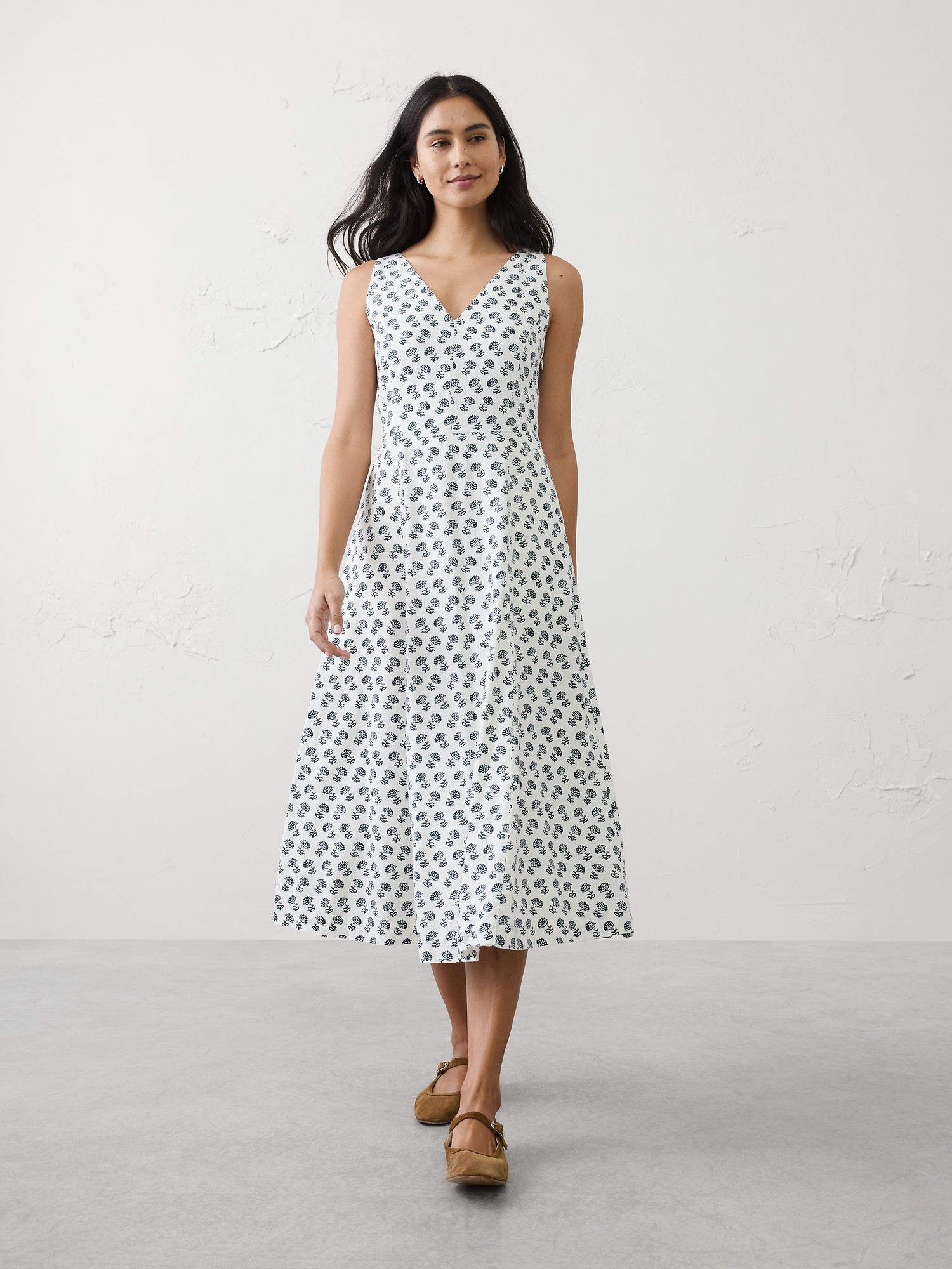 Linen-Blend Drapey Midi Dress
