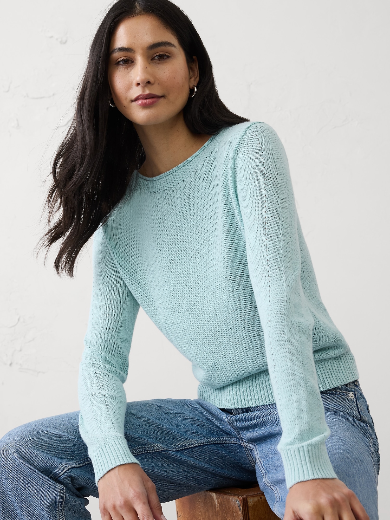 Ramie-Cotton Pointelle Sweater