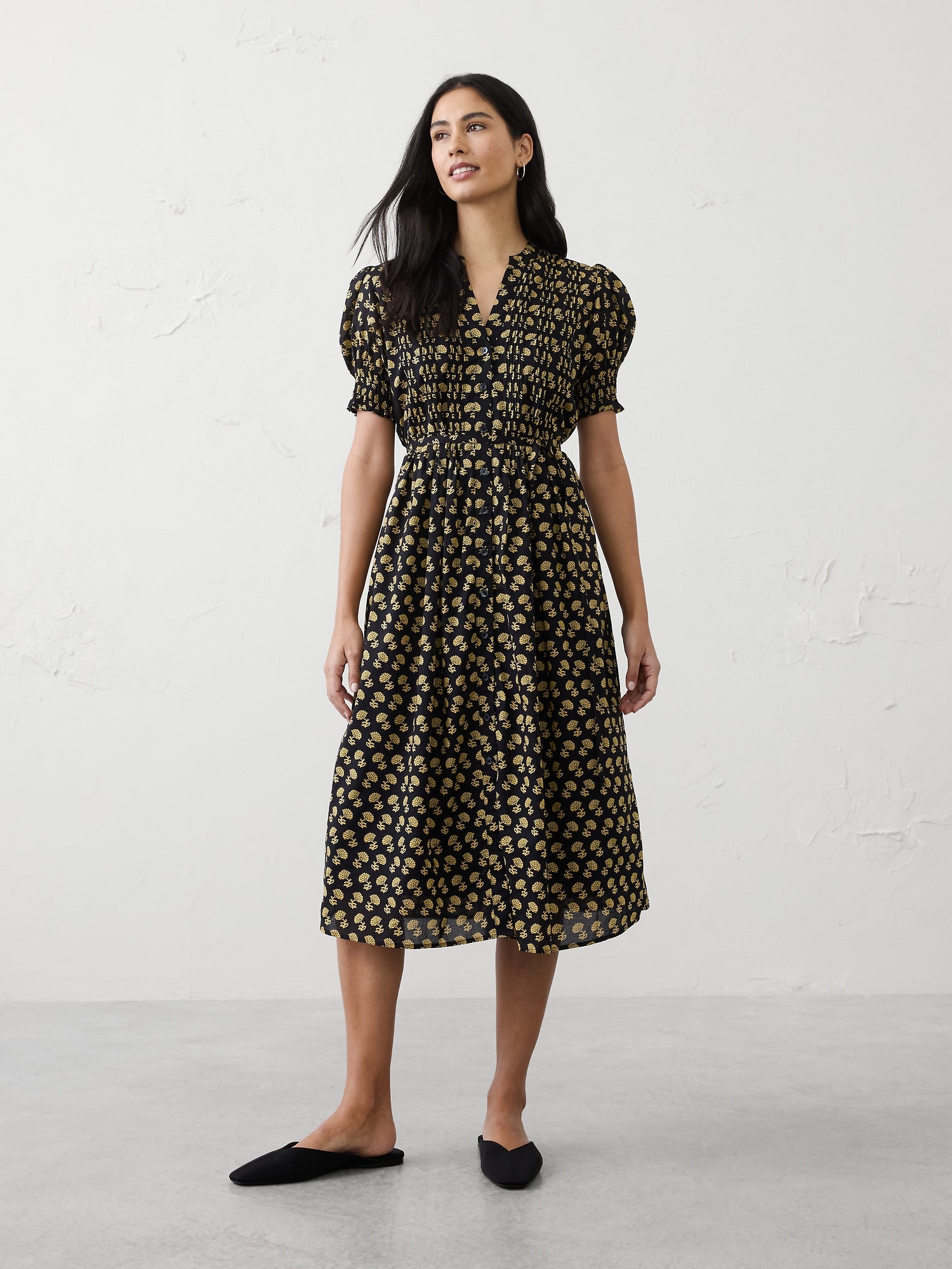 Voile Pintuck Midi Dress