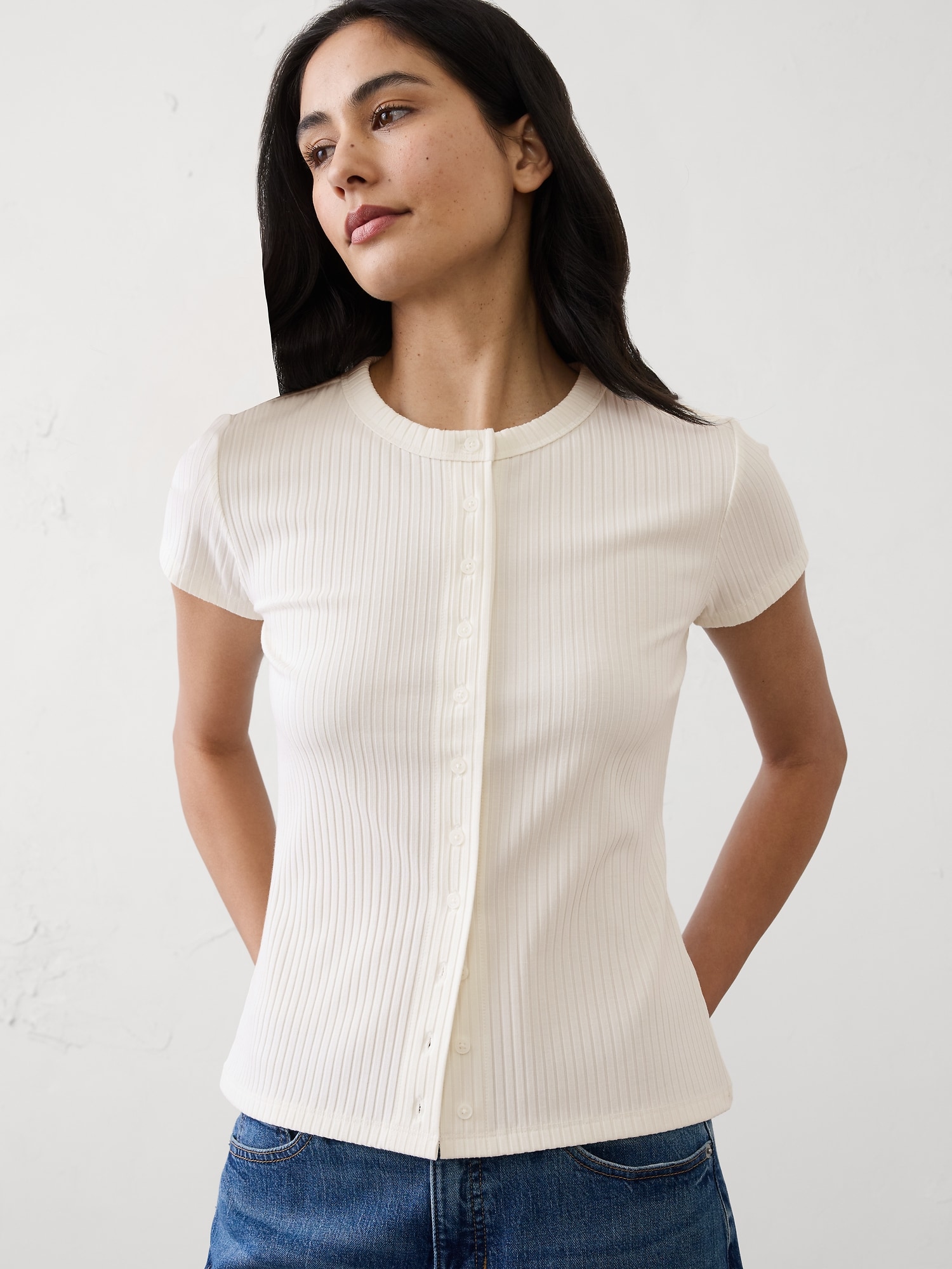 Image number 1 showing, Ribbed Button Top