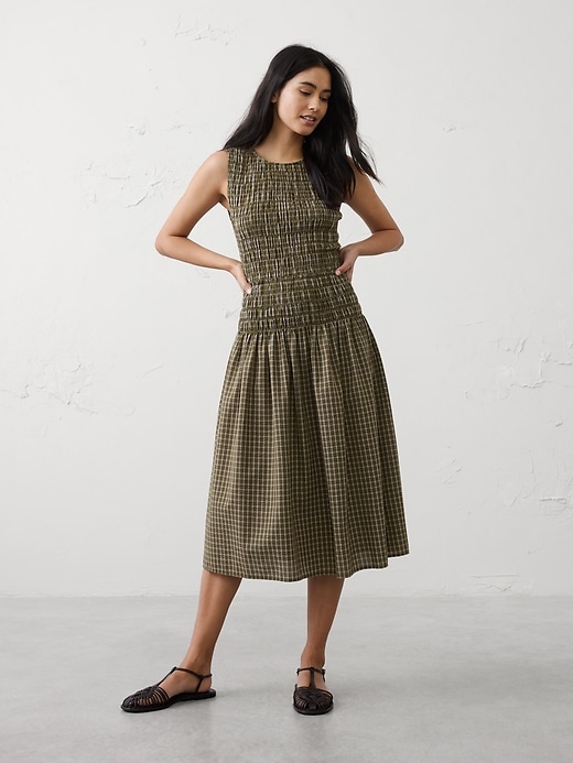 Seersucker Smocked Midi Dress