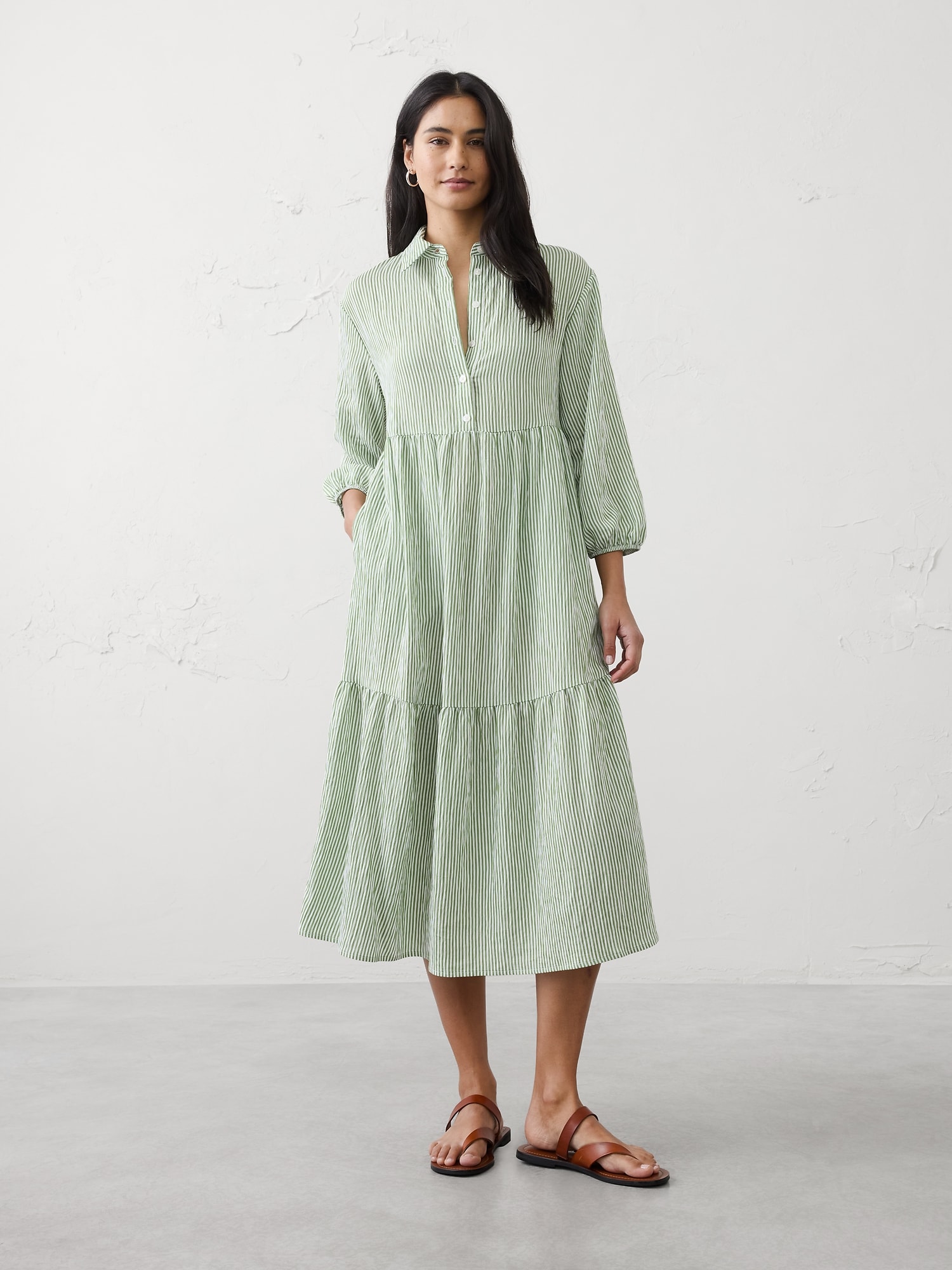 Image number 1 showing, Tiered Midi Shirtdress