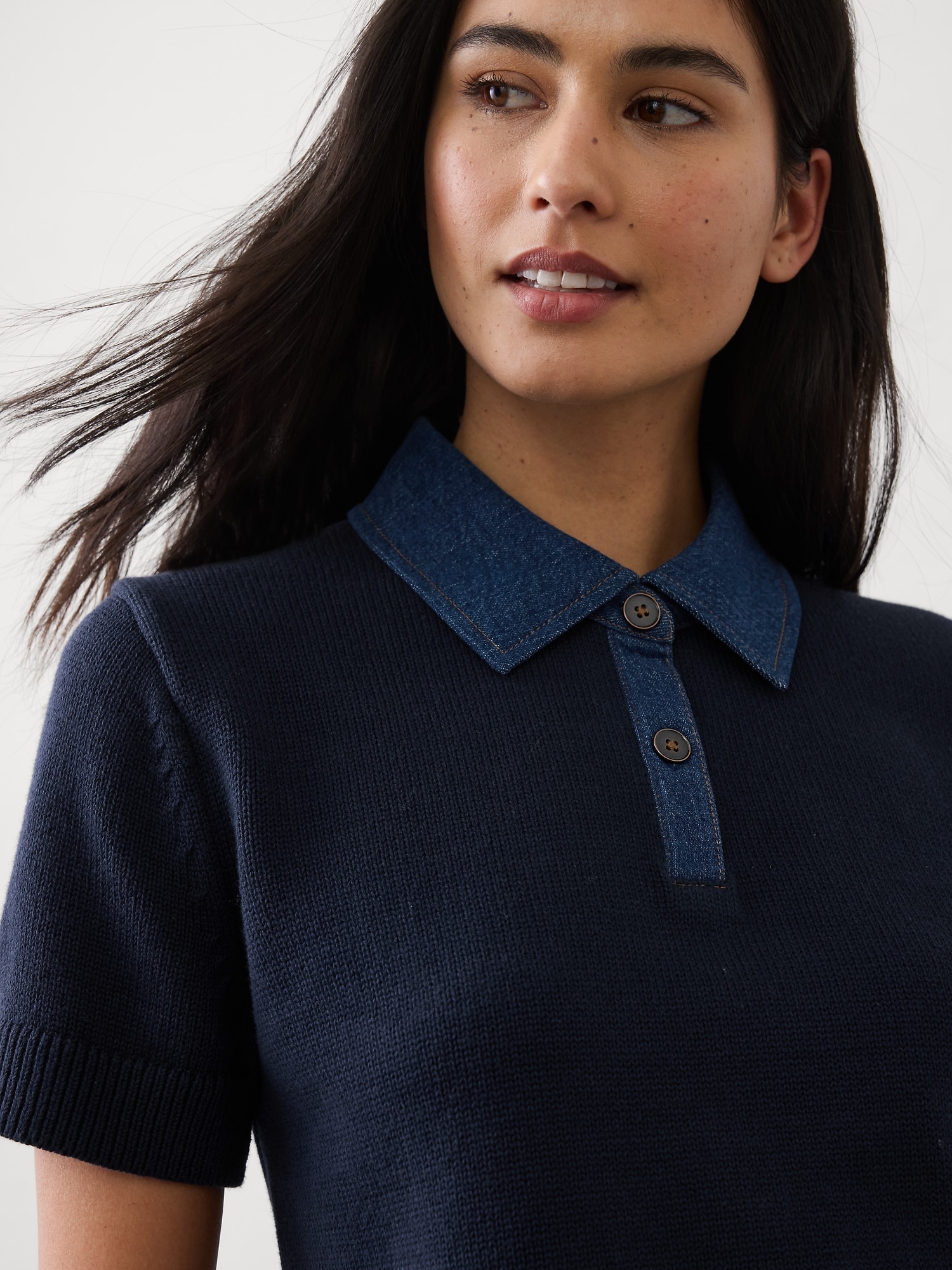 Image number 3 showing, Denim Collar Sweater Polo